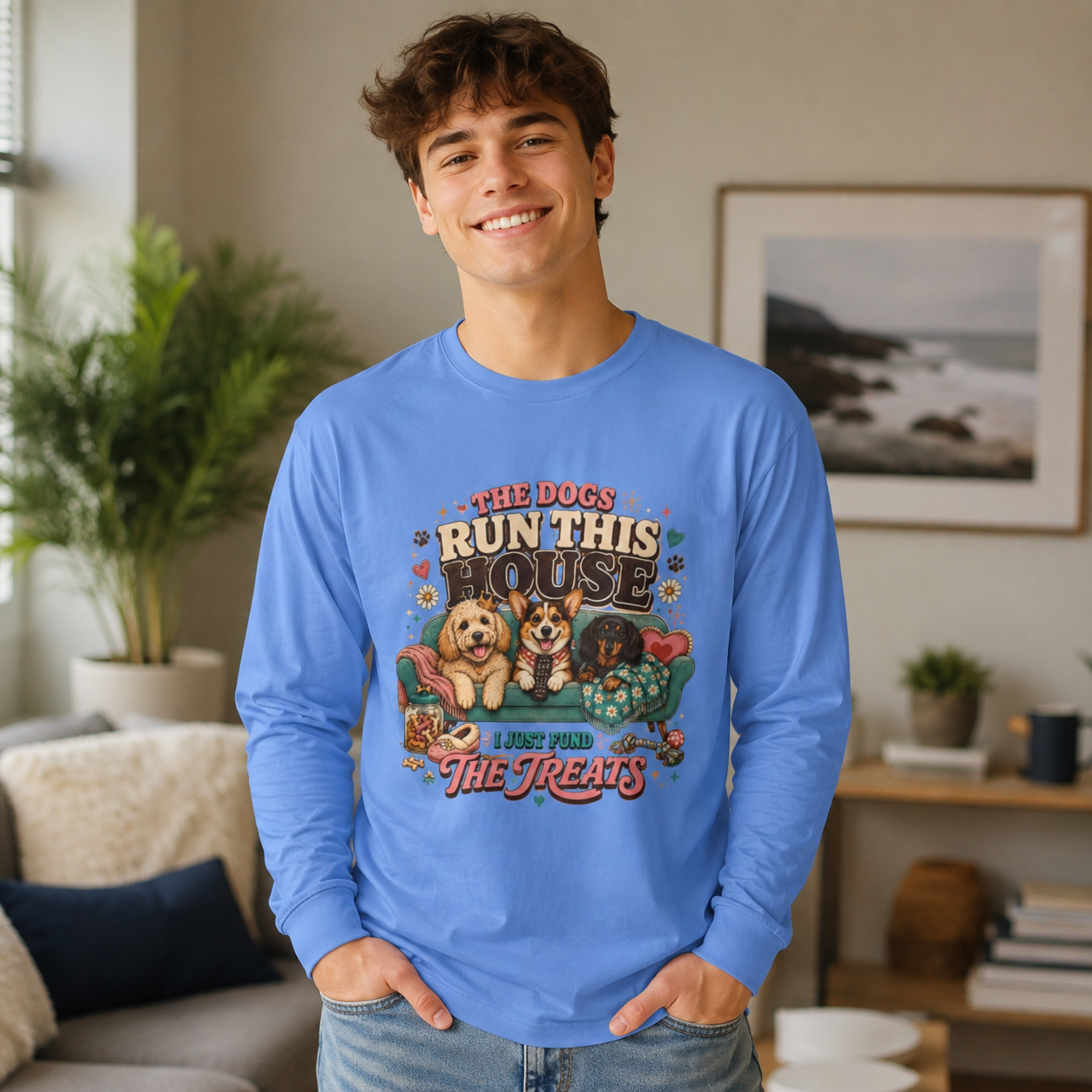 Dog Lover Shirt, Dogs Run House Treats Long Sleeve, Pet Owner Rescue Kennel Graphic