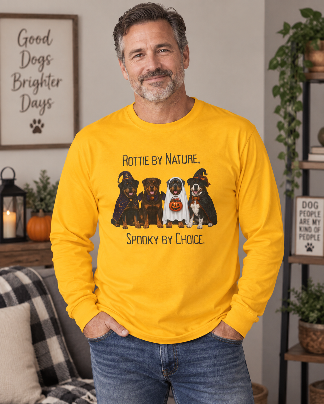 Rottweiler Halloween Shirt, Rottie Spooky Dog Long Sleeve, Rescue Owner Fall Graphic
