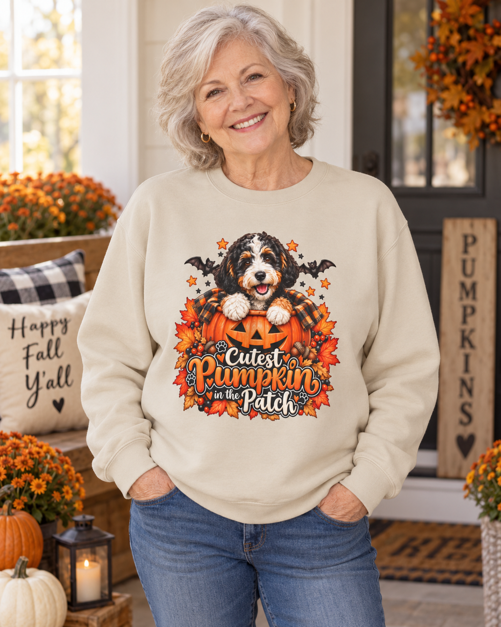 Dog Lover Sweatshirt, Cutest Pumpkin Patch Doodle Fall Halloween Graphic