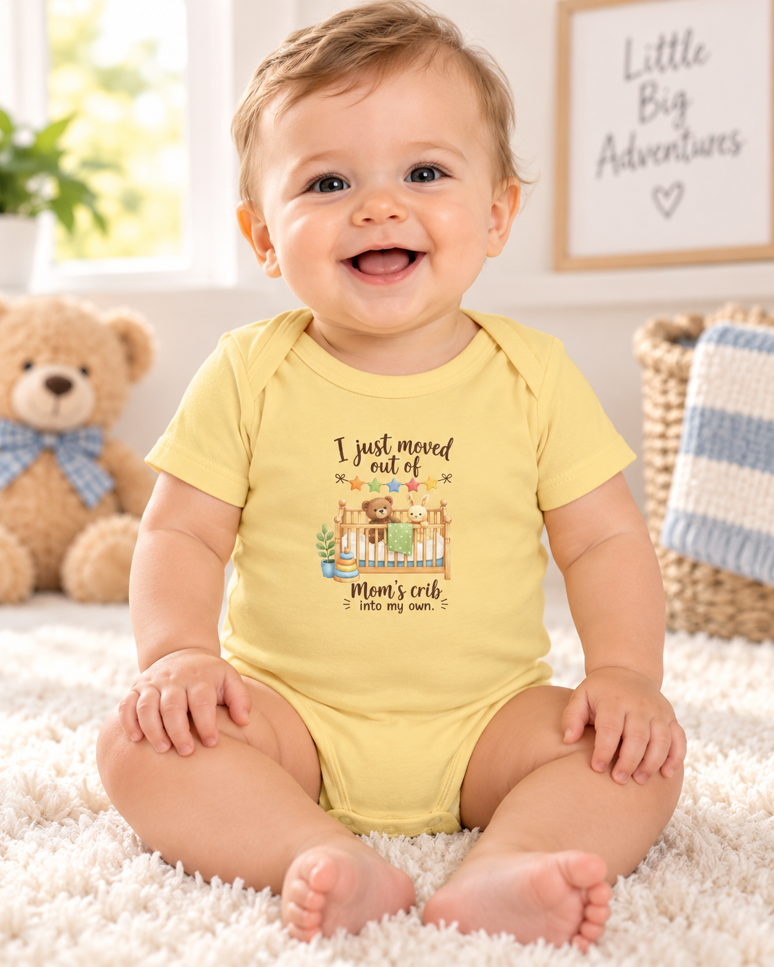 Baby Bodysuit/Onesie, Moved From Mom’s Crib Into Mine, Cute Newborn Shower Outfit