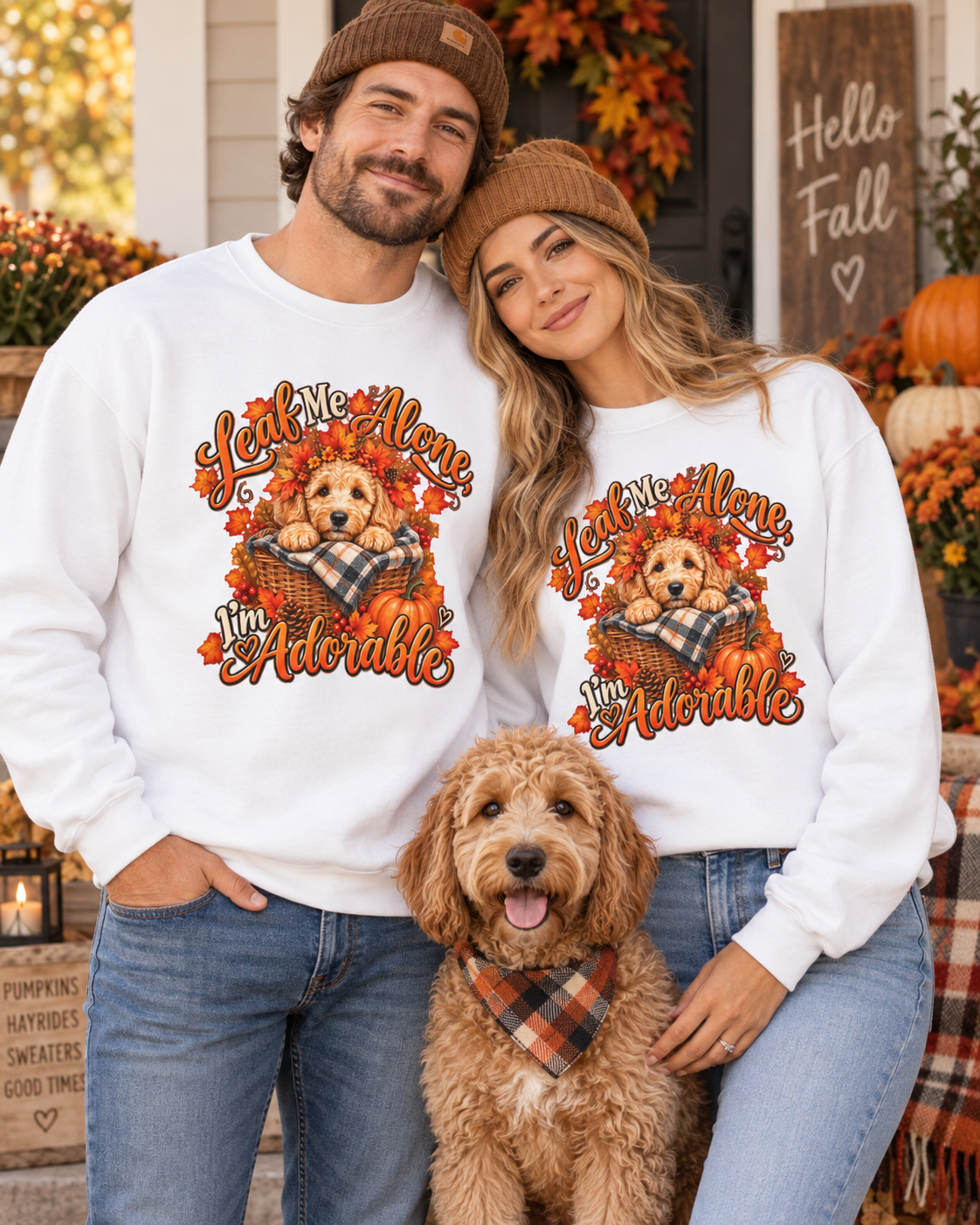 Dog Lover Fall Sweatshirt, Leaf Me Alone Adorable, Doodle Pet Parent Graphic