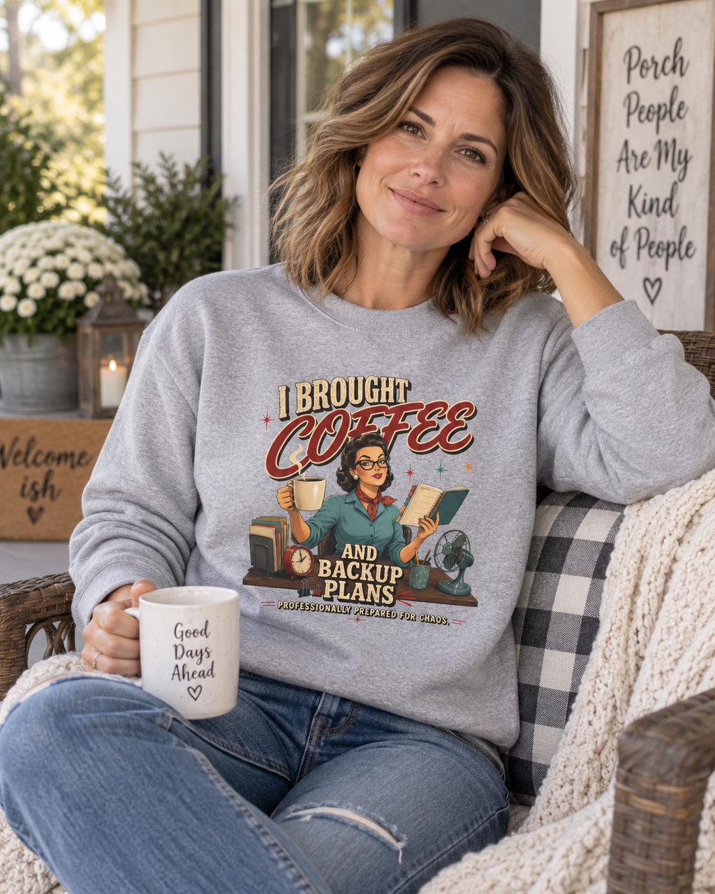 Coffee Shirt, Brought Backup Plans Sweatshirt, Book Lover Reader Mom Gift