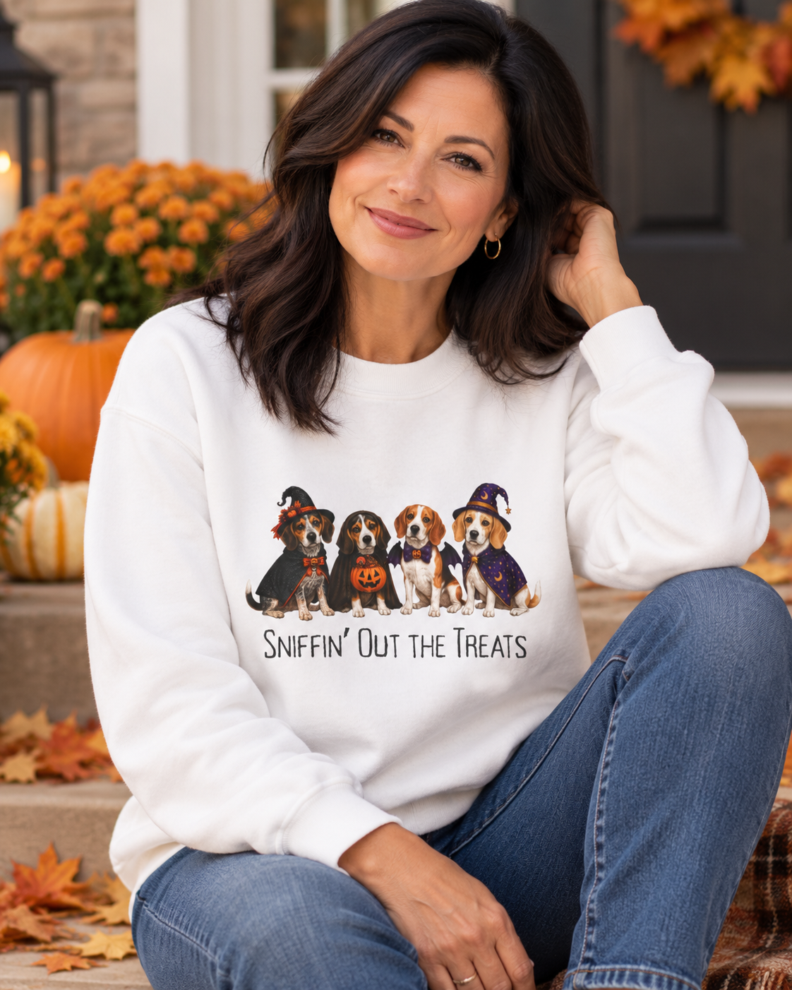 Beagle Halloween Sweatshirt, Sniffin Out Treats Hound Dog Fall Pullover Gift