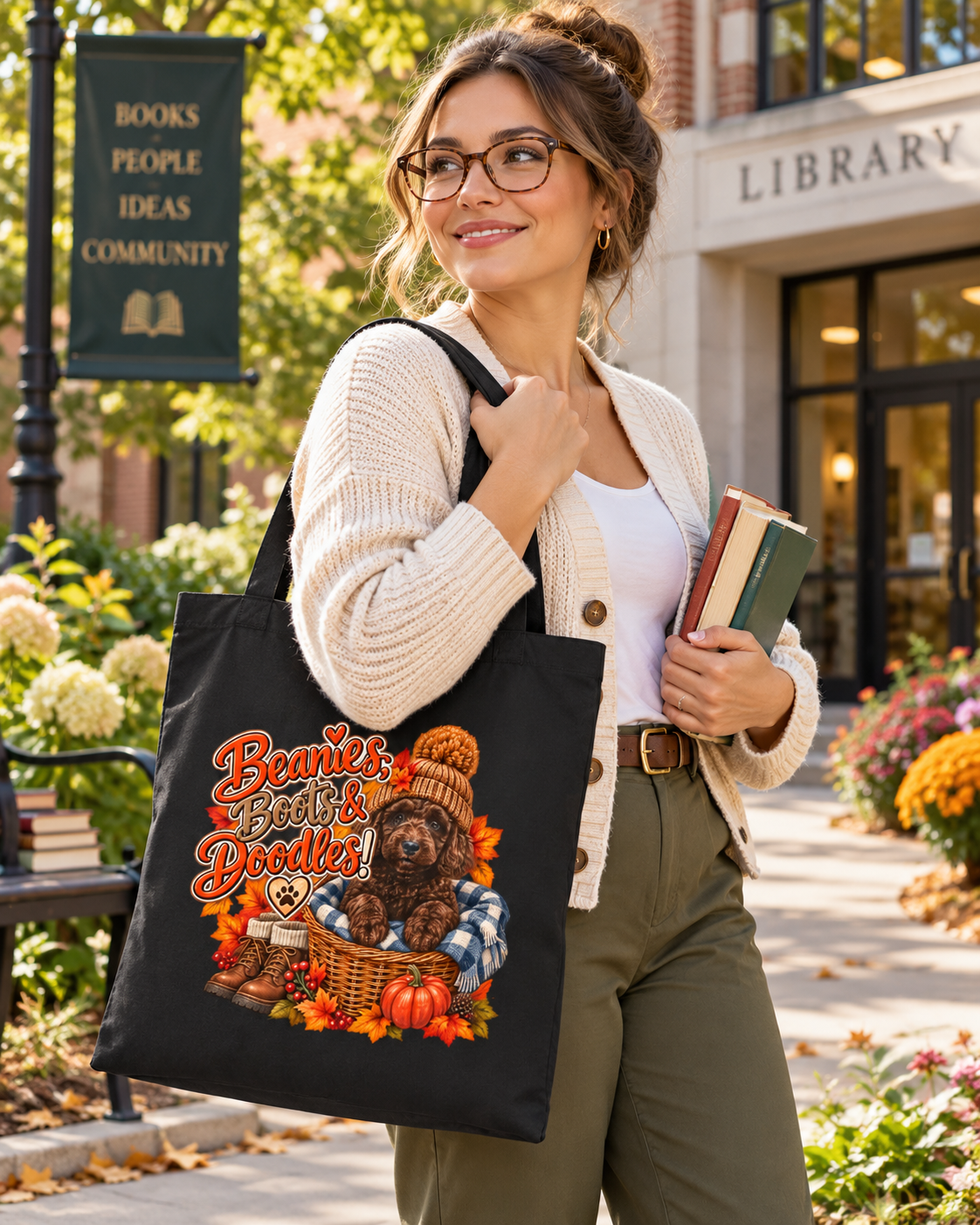 Doodle Tote Bag, Beanies Boots & Doodles Fall Canvas Shopper Gift