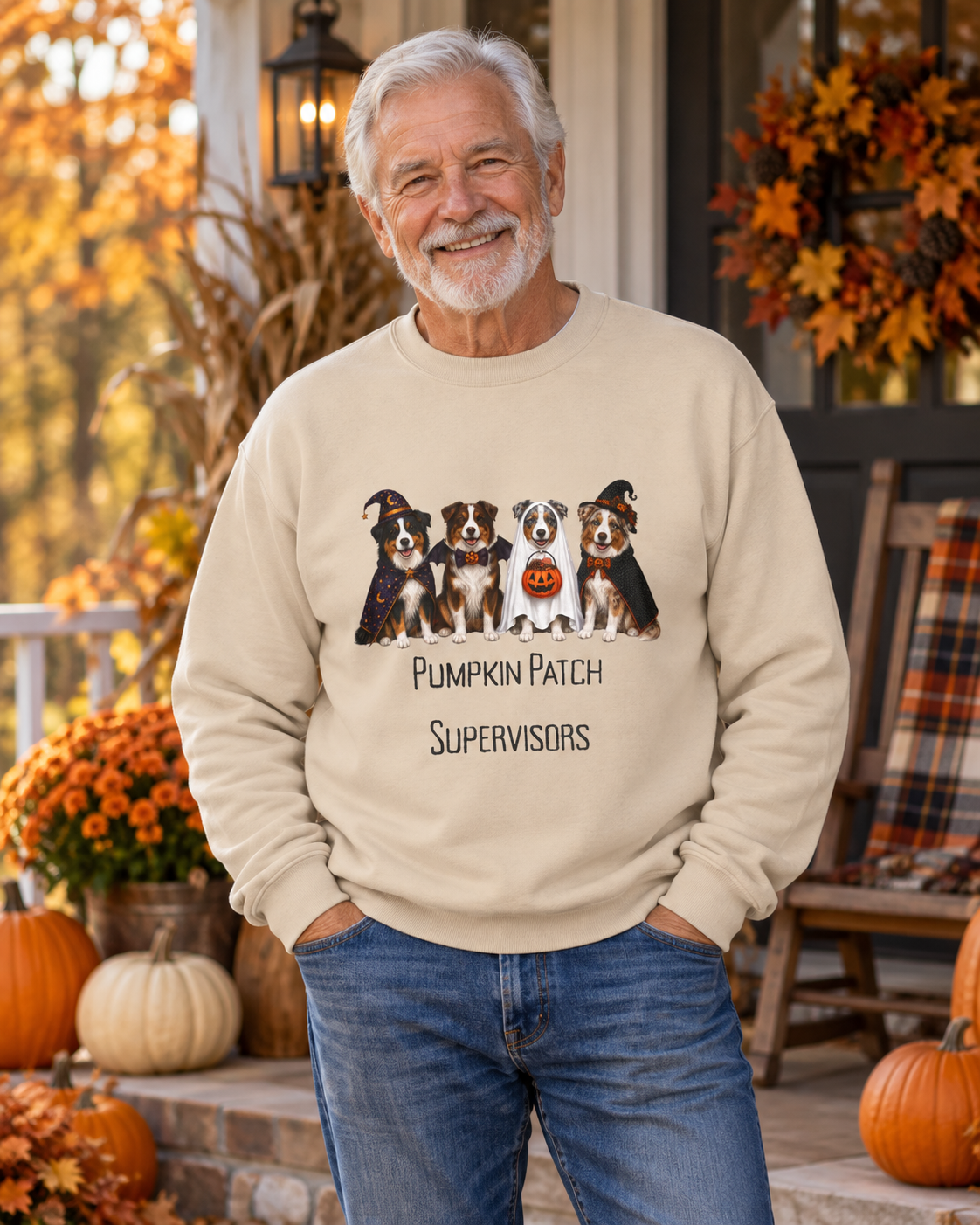 Australian Shepherd Halloween Sweatshirt, Pumpkin Patch Supervisors Fall Dog Lover Gift