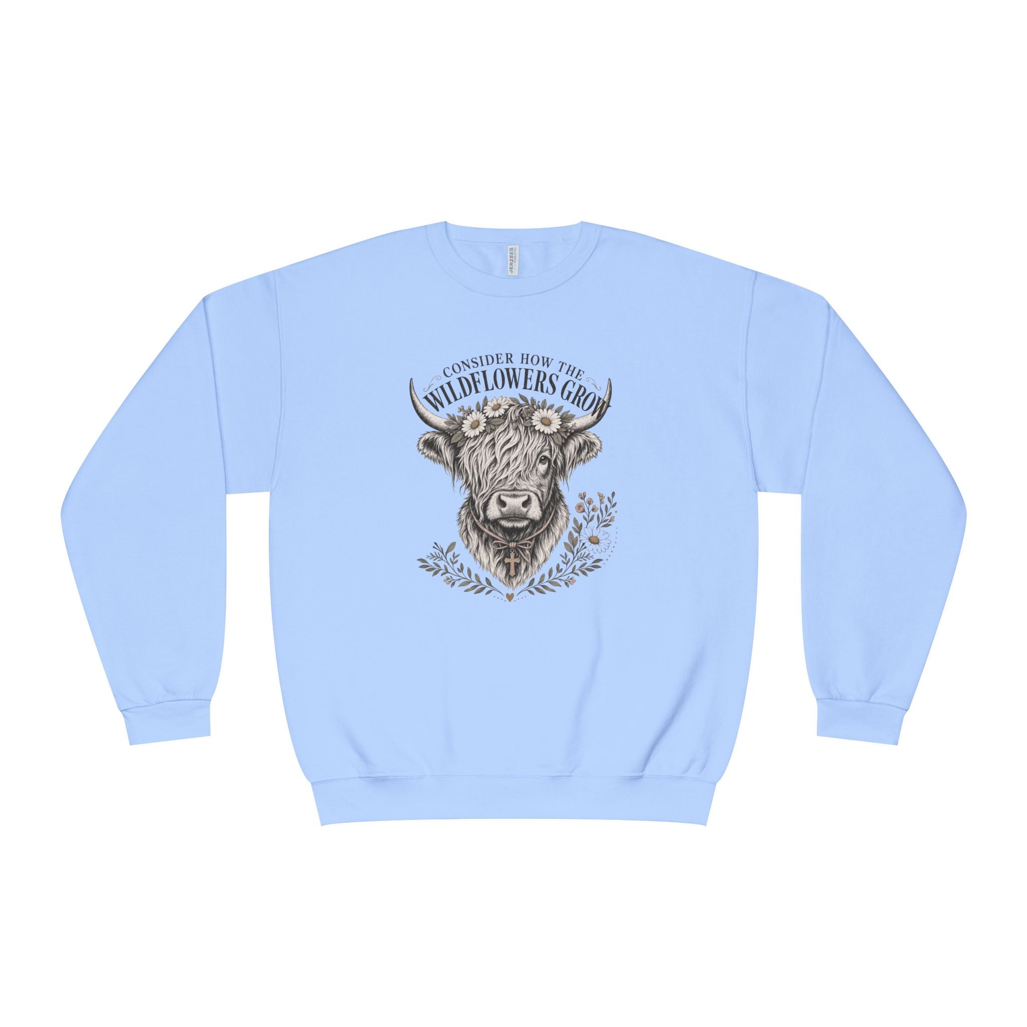 Consider How the Wildflowers Grow Highland Cow Sweatshirt | Christian Farmhouse Graphic Sweatshirt