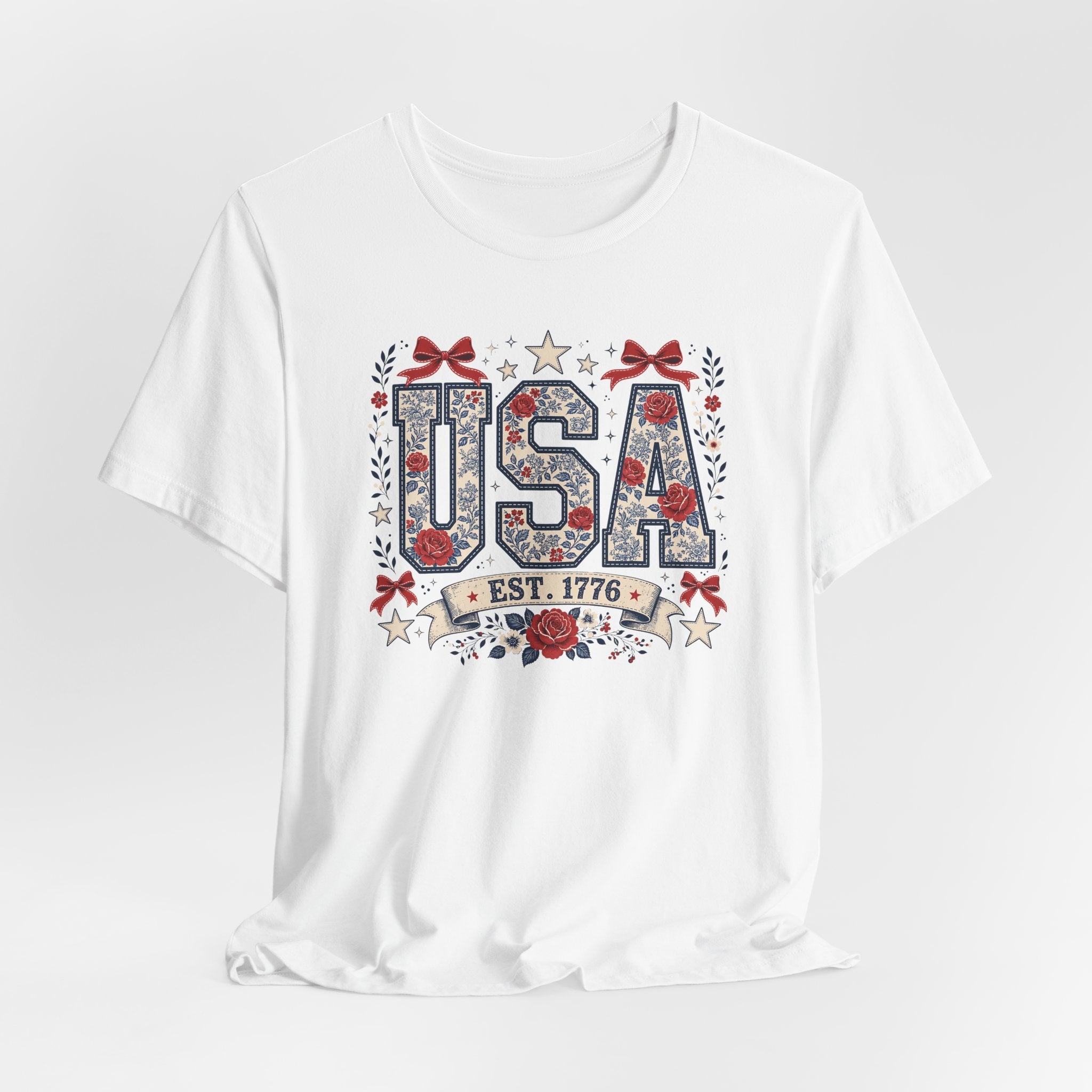 USA Floral Patriotic Shirt, Est 1776 Graphic Tee, Feminine Fourth of July T-Shirt