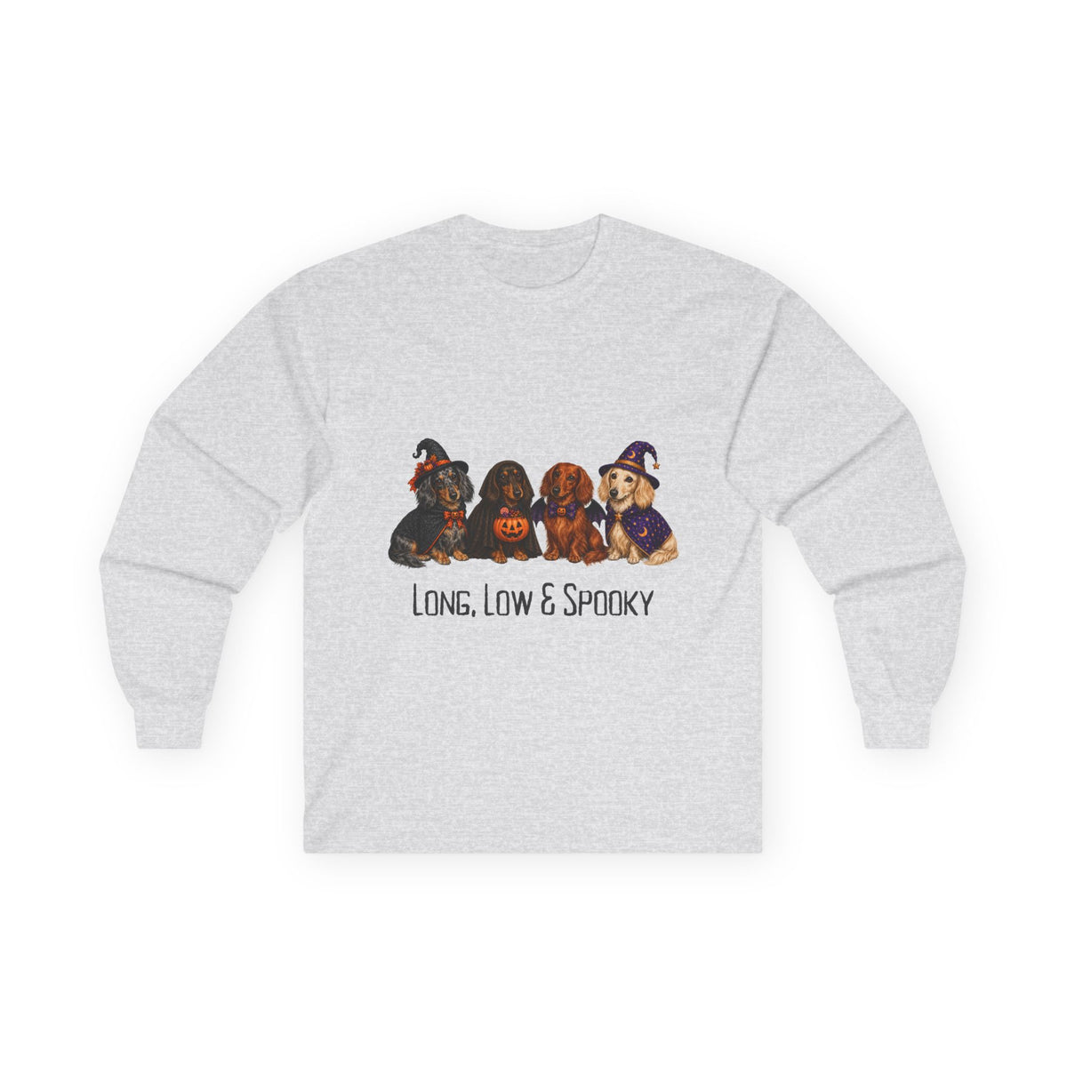 Dachshund Halloween Long Sleeve Shirt, Long Low Spooky Wiener Dog Fall Gift