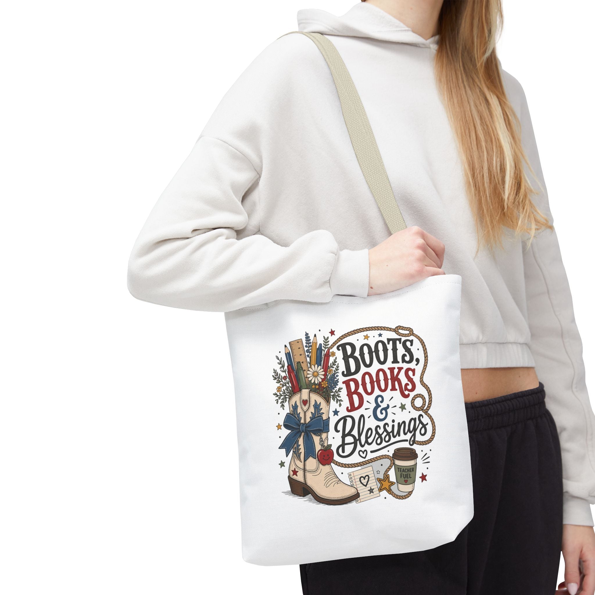 Boots Books and Blessings Western Cowgirl Teacher Canvas Tote Bag | Back to School Teacher Gift