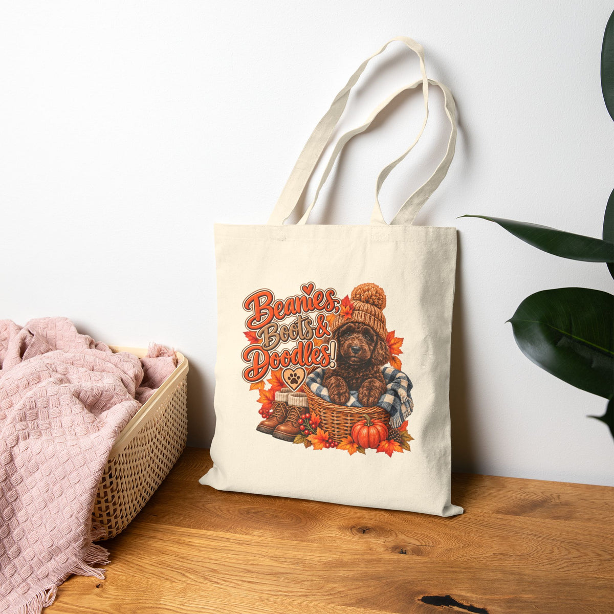Doodle Tote Bag, Beanies Boots & Doodles Fall Canvas Shopper Gift