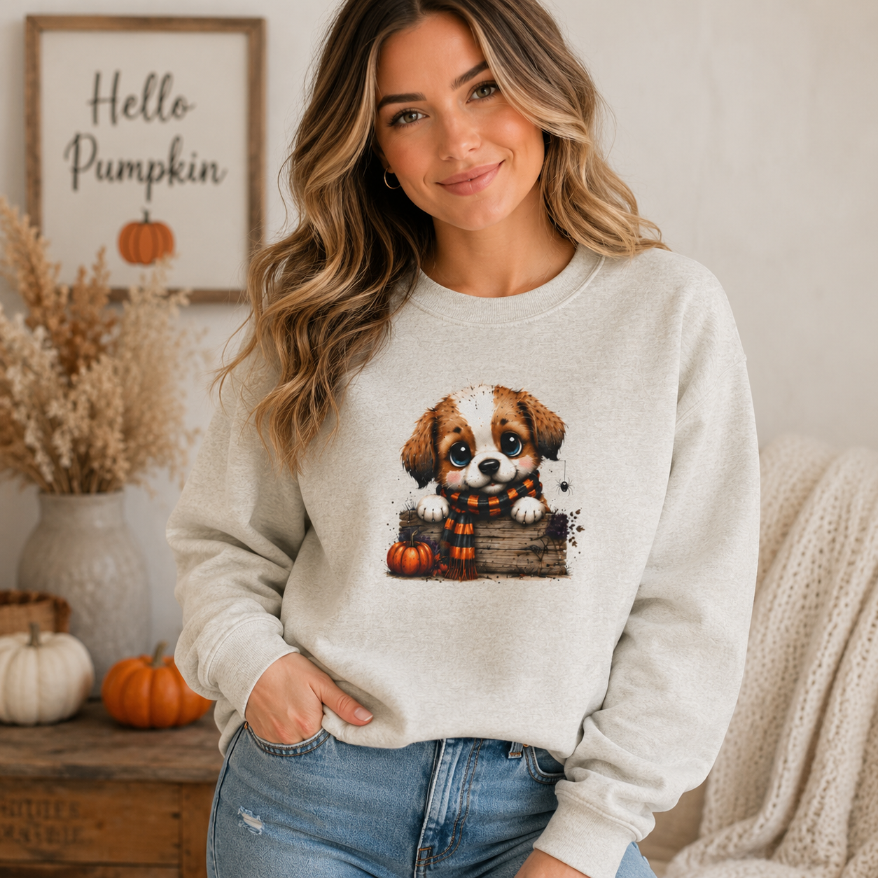 Cute Fall Puppy Sweatshirt | Halloween Dog Crewneck | Pumpkin Patch Dog Lover Shirt