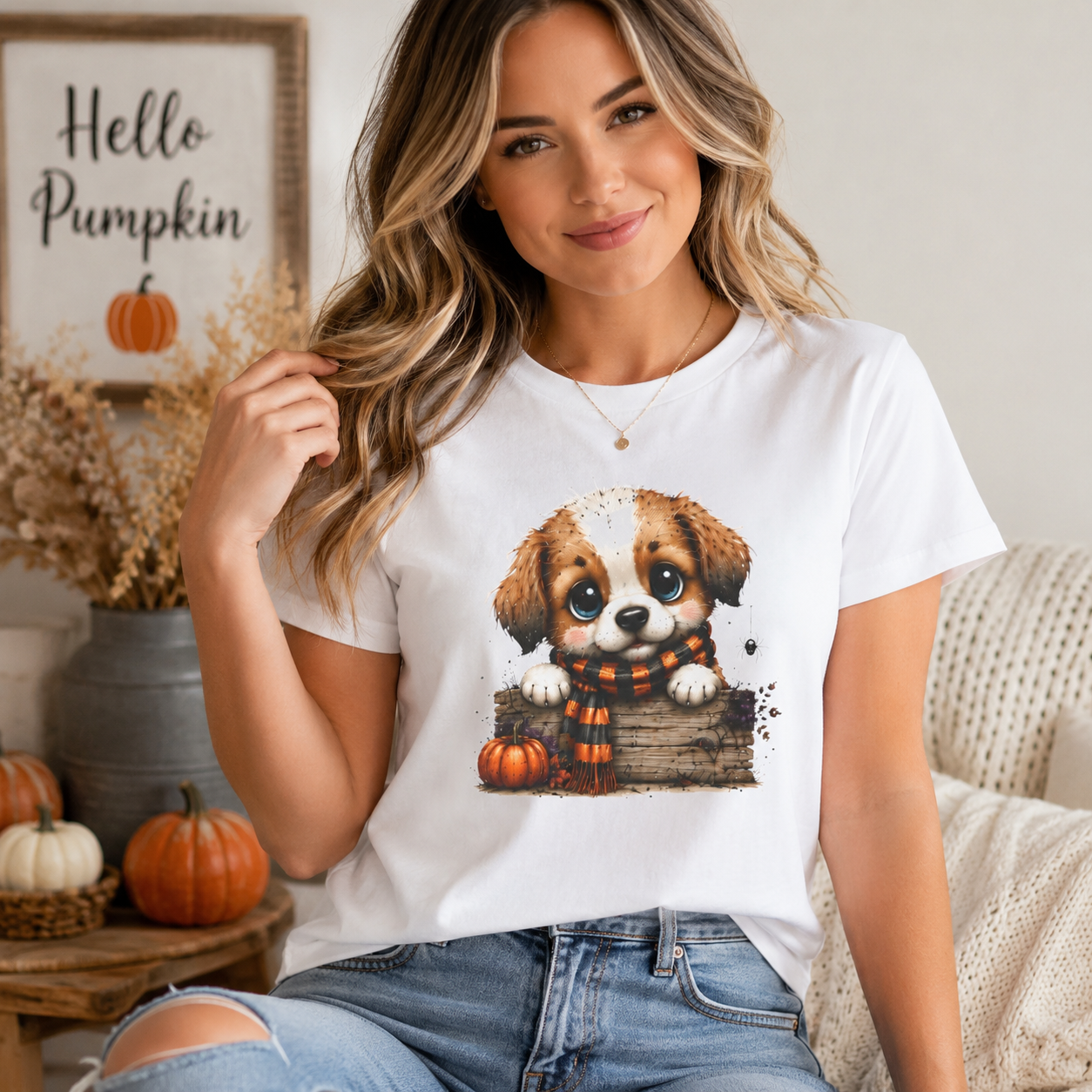 Cute Fall Puppy Shirt | Halloween Dog Graphic Tee | Pumpkin Patch Animal T-Shirt