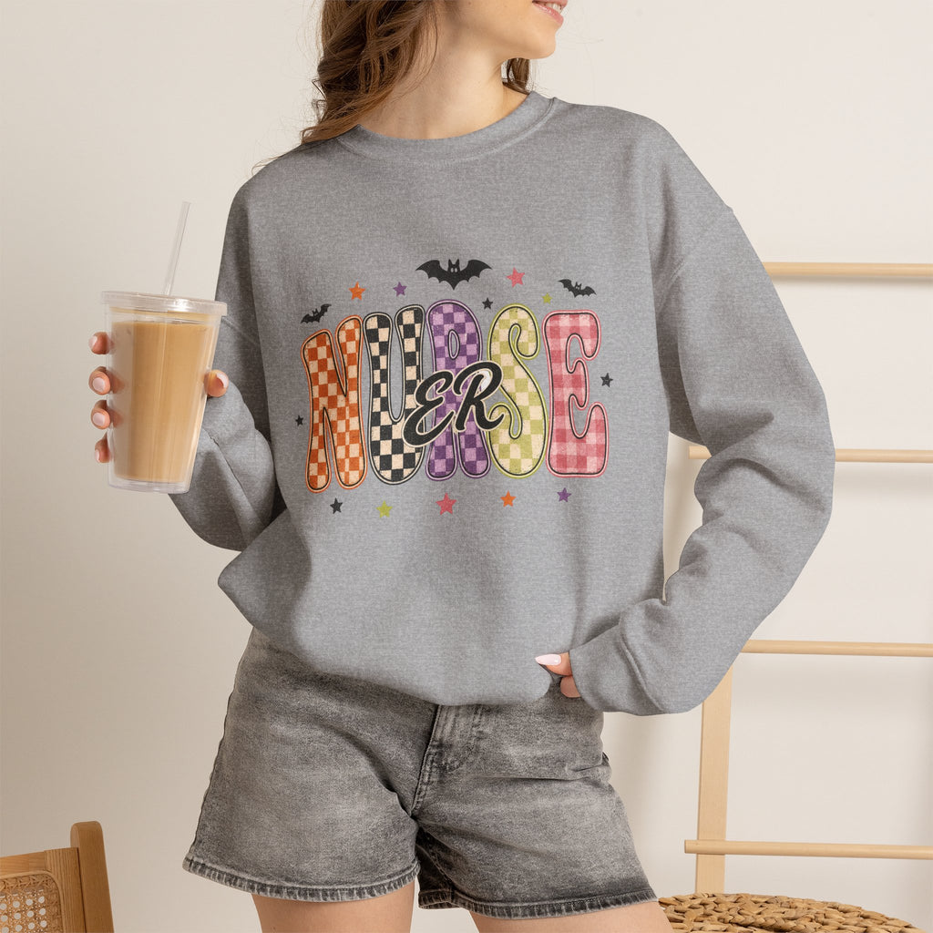 ER Nurse Halloween Sweatshirt, Retro Spooky Emergency Department Nurse Crewneck