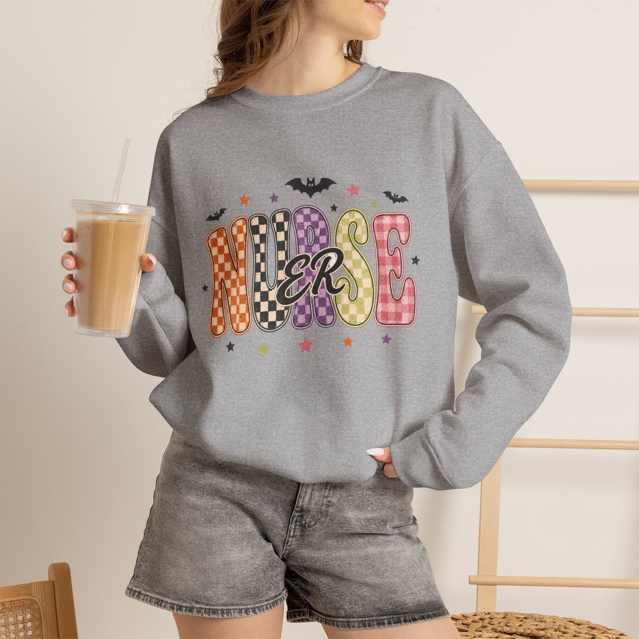 ER Nurse Halloween Sweatshirt, Retro Spooky Emergency Department Nurse Crewneck