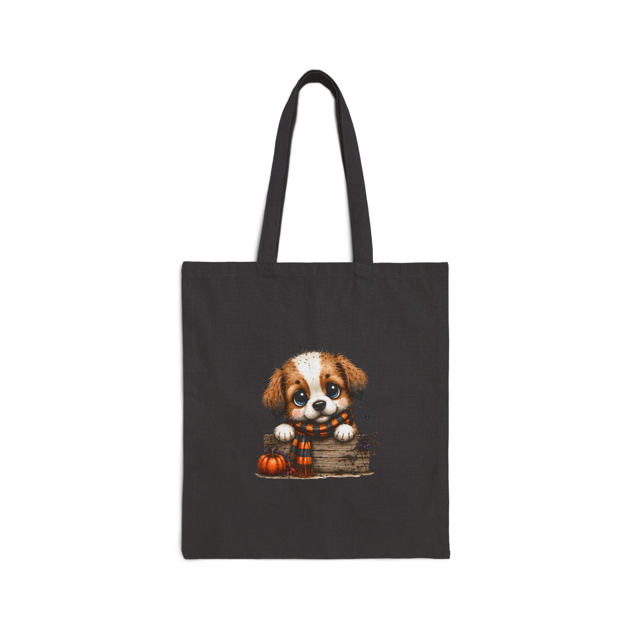 Cute Fall Puppy Canvas Tote Bag | Halloween Dog Tote | Pumpkin Patch Dog Lover Bag