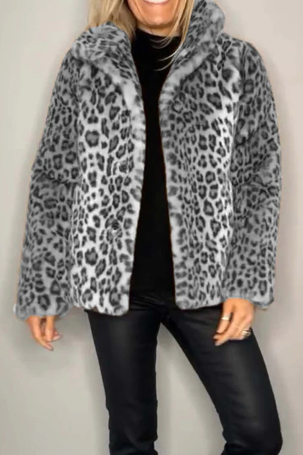 Leopard Furry Faux Fur Long Sleeve Coat - Danielle and Jason Baker LLC - Danielle Baker's Boutique