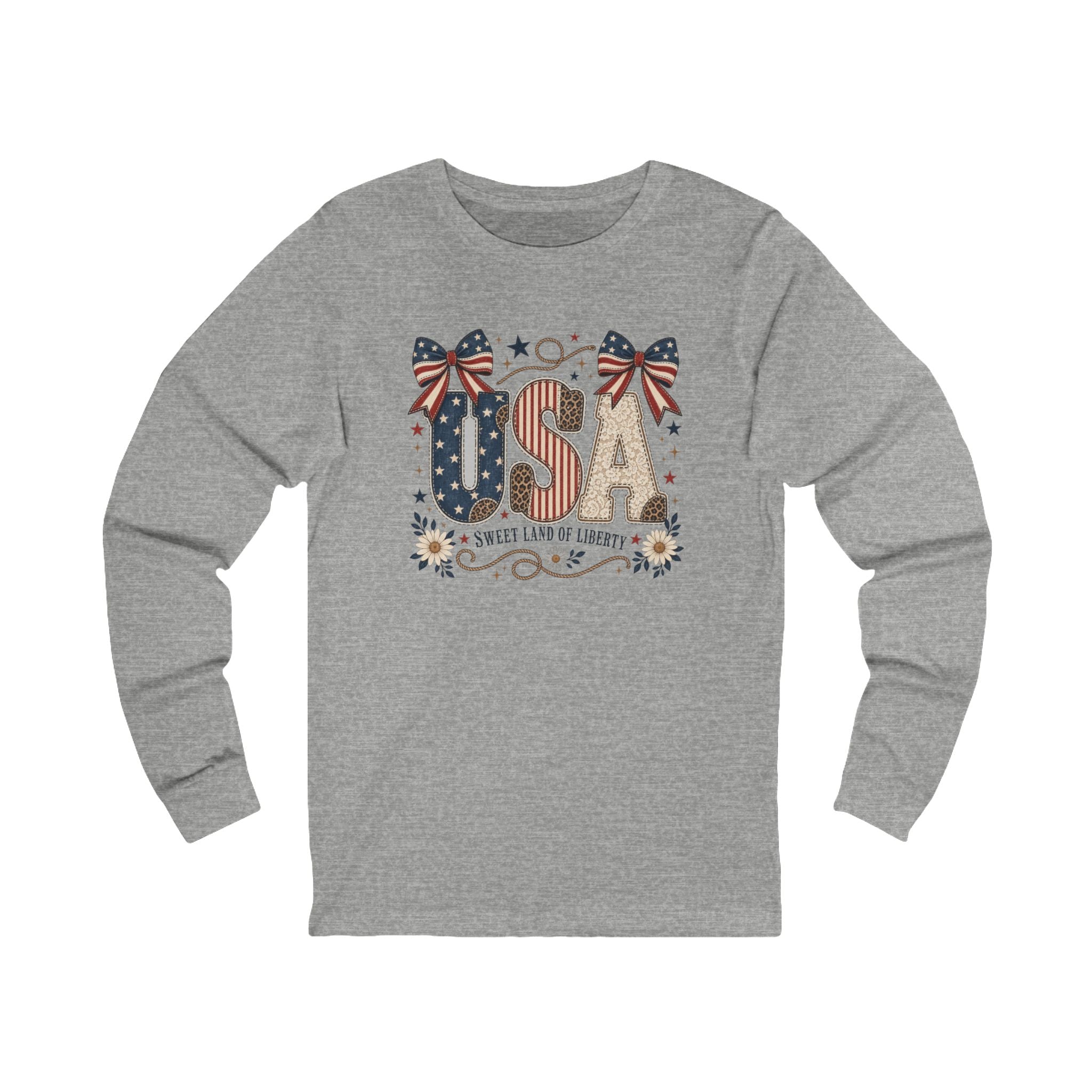 USA Sweet Land of Liberty Patriotic Shirt | Western Americana Oversized Long Sleeve Tee