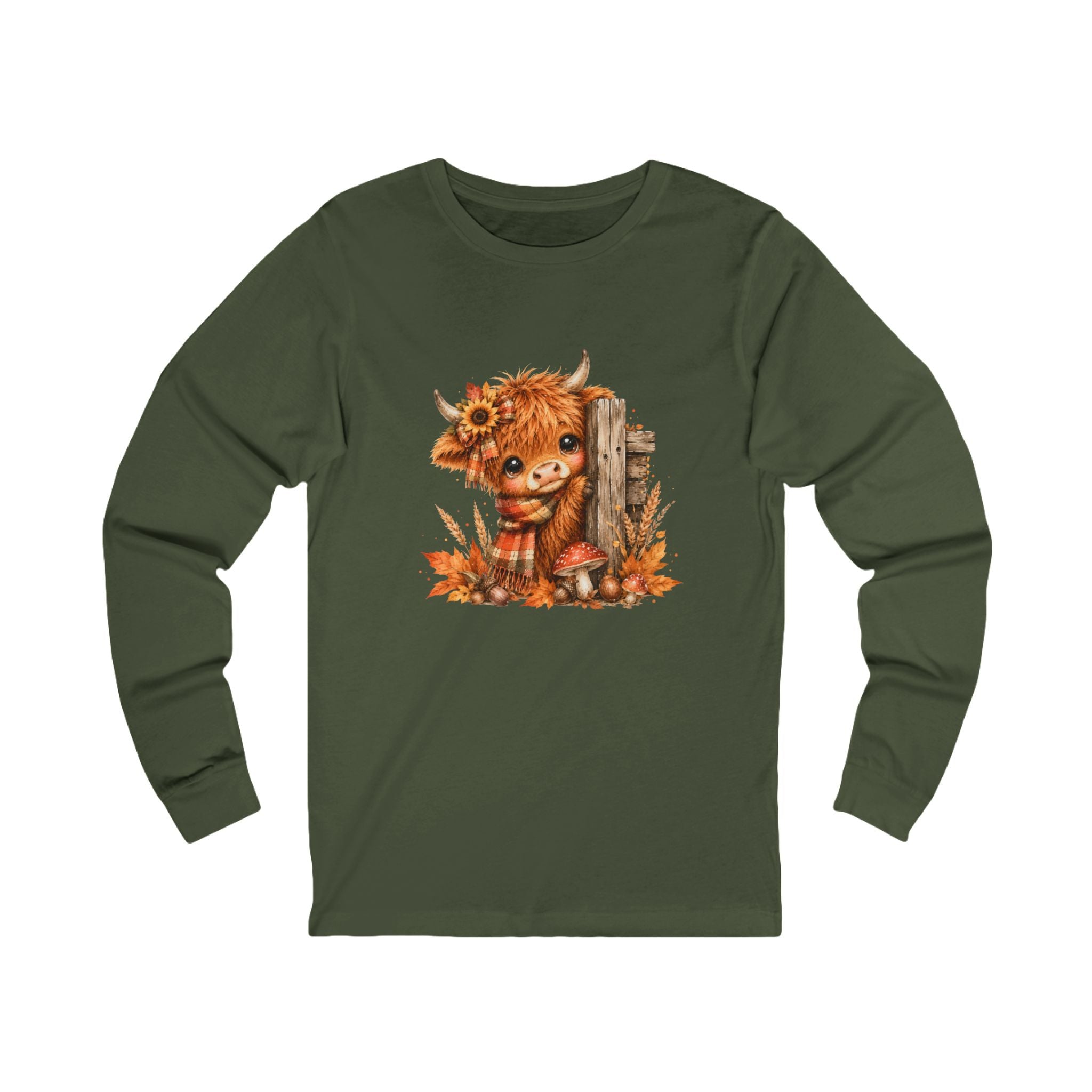 Fall Highland Cow Long Sleeve Shirt | Cute Autumn Cow Graphic Tee | Western Farmhouse Shirt