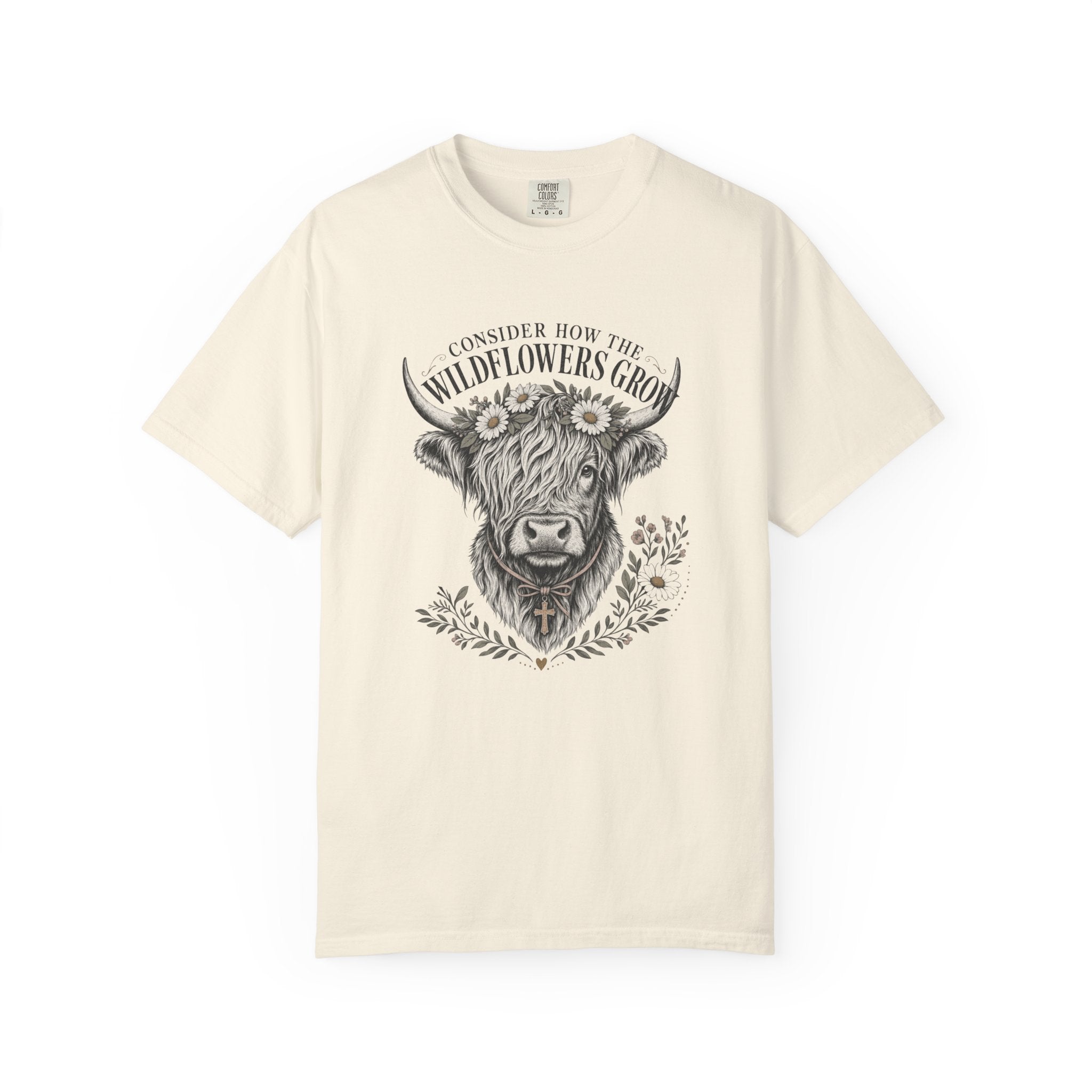 Consider How the Wildflowers Grow Highland Cow Shirt | Christian Farmhouse Graphic Tee
