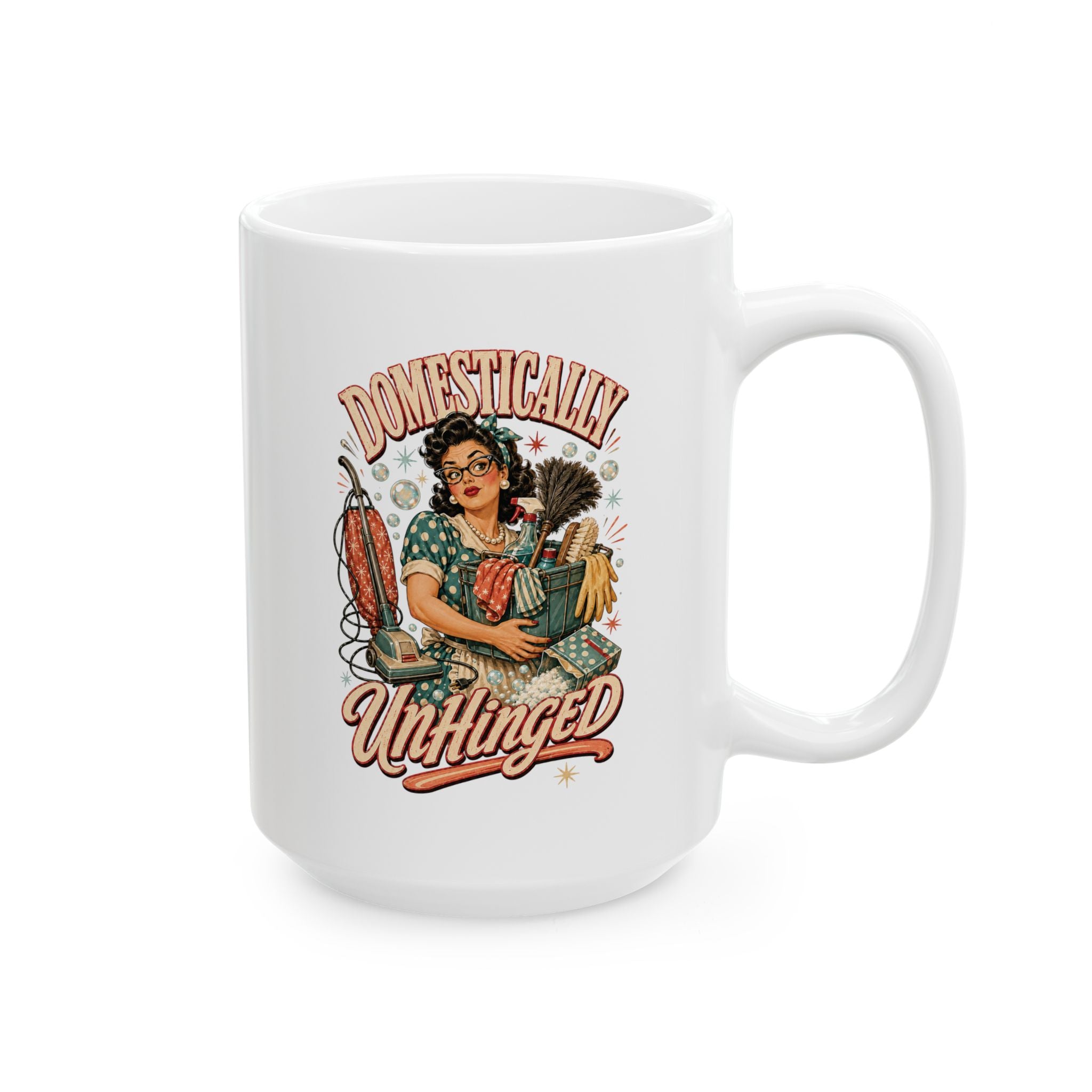 Retro Domestically Unhinged Ceramic Mug, (11oz, 15oz)