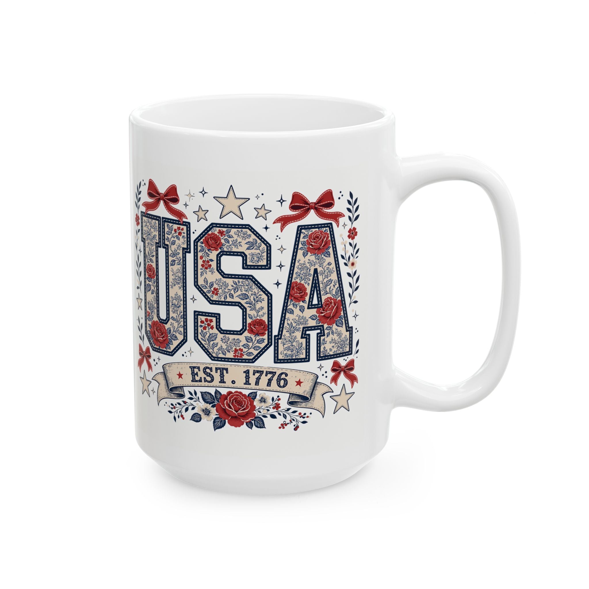 USA Floral Patriotic Ceramic Mug