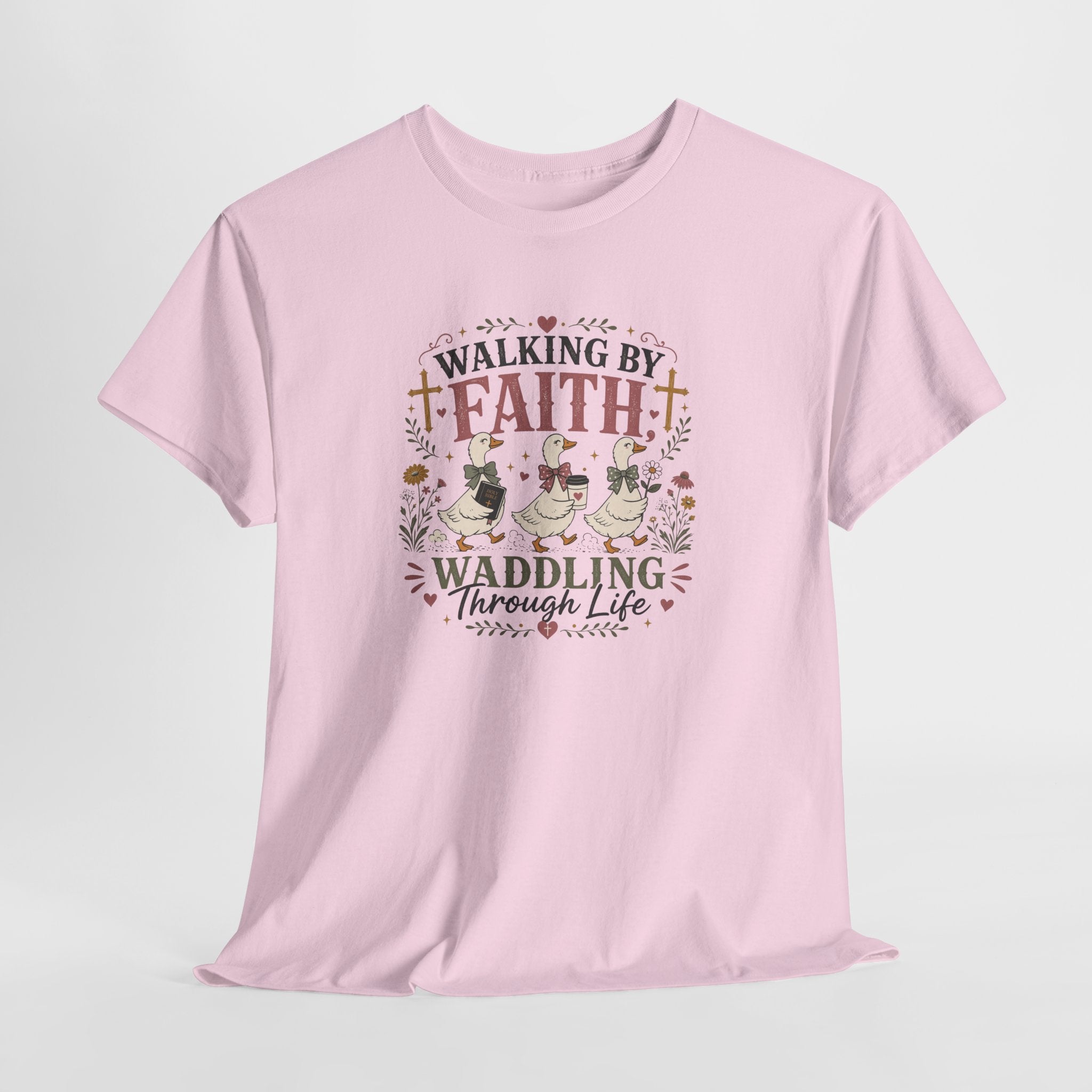 Walking by Faith Goose Shirt | Christian Graphic Tee | Waddling Through Life Faith Shirt
