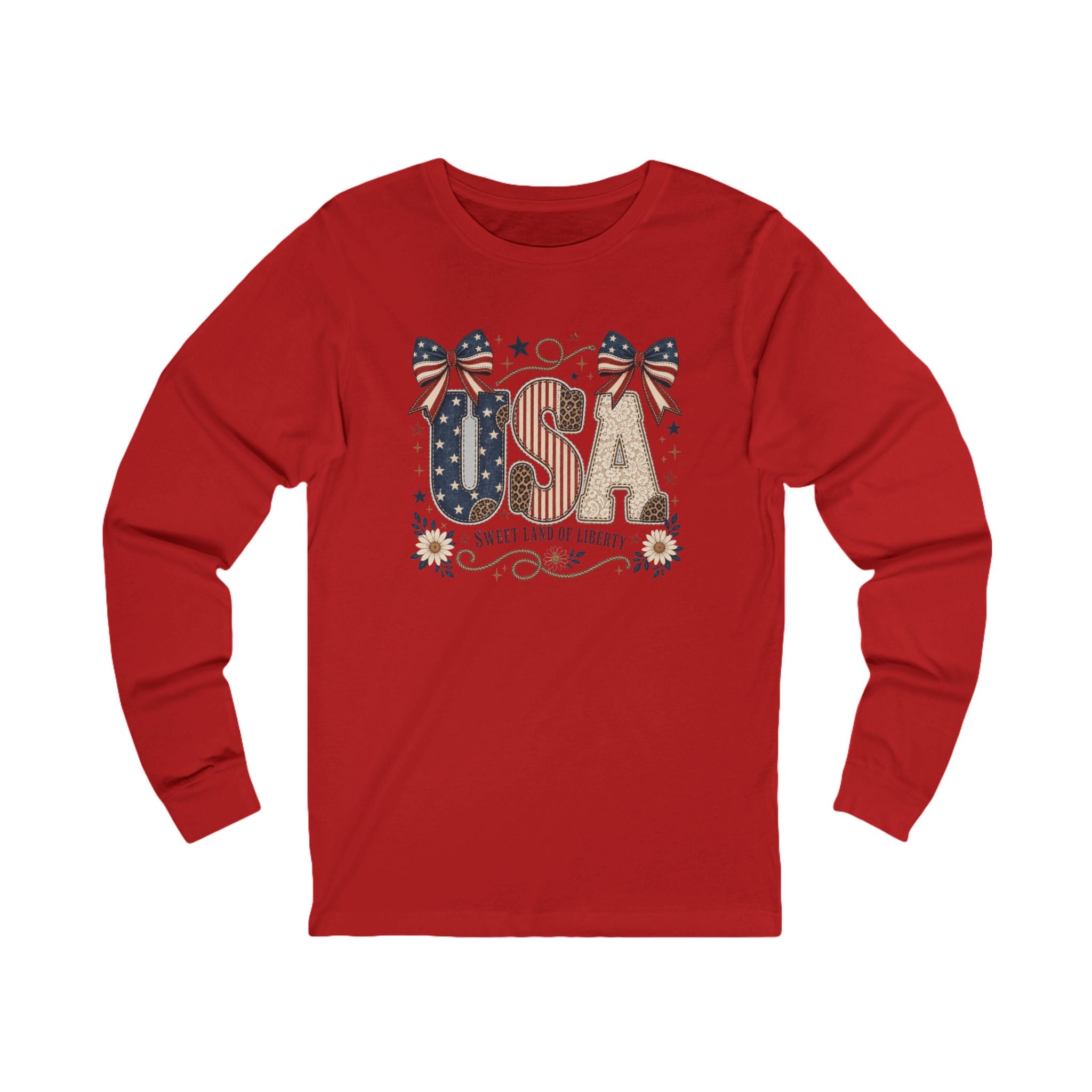 USA Sweet Land of Liberty Patriotic Shirt | Western Americana Oversized Long Sleeve Tee