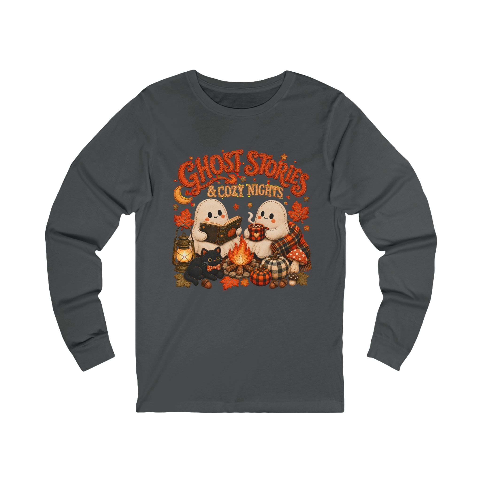 Halloween Shirt, Ghost Stories Cozy Nights Long Sleeve Shirt, Cute Spooky Fall Campfire Graphic Top
