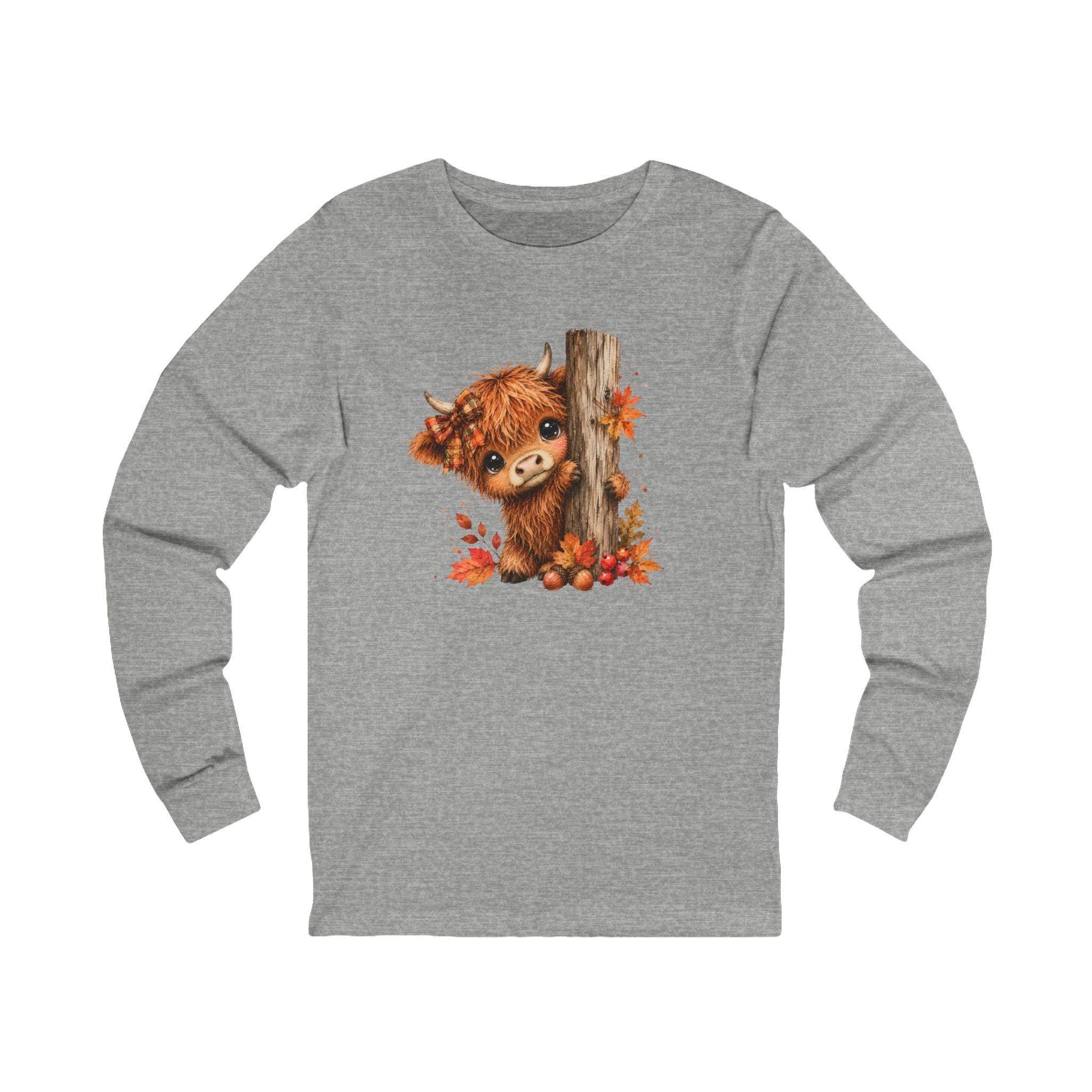 Fall Woodland Whimsical Baby Highland Cow Bella and Canvas Long Sleeve Shirt
