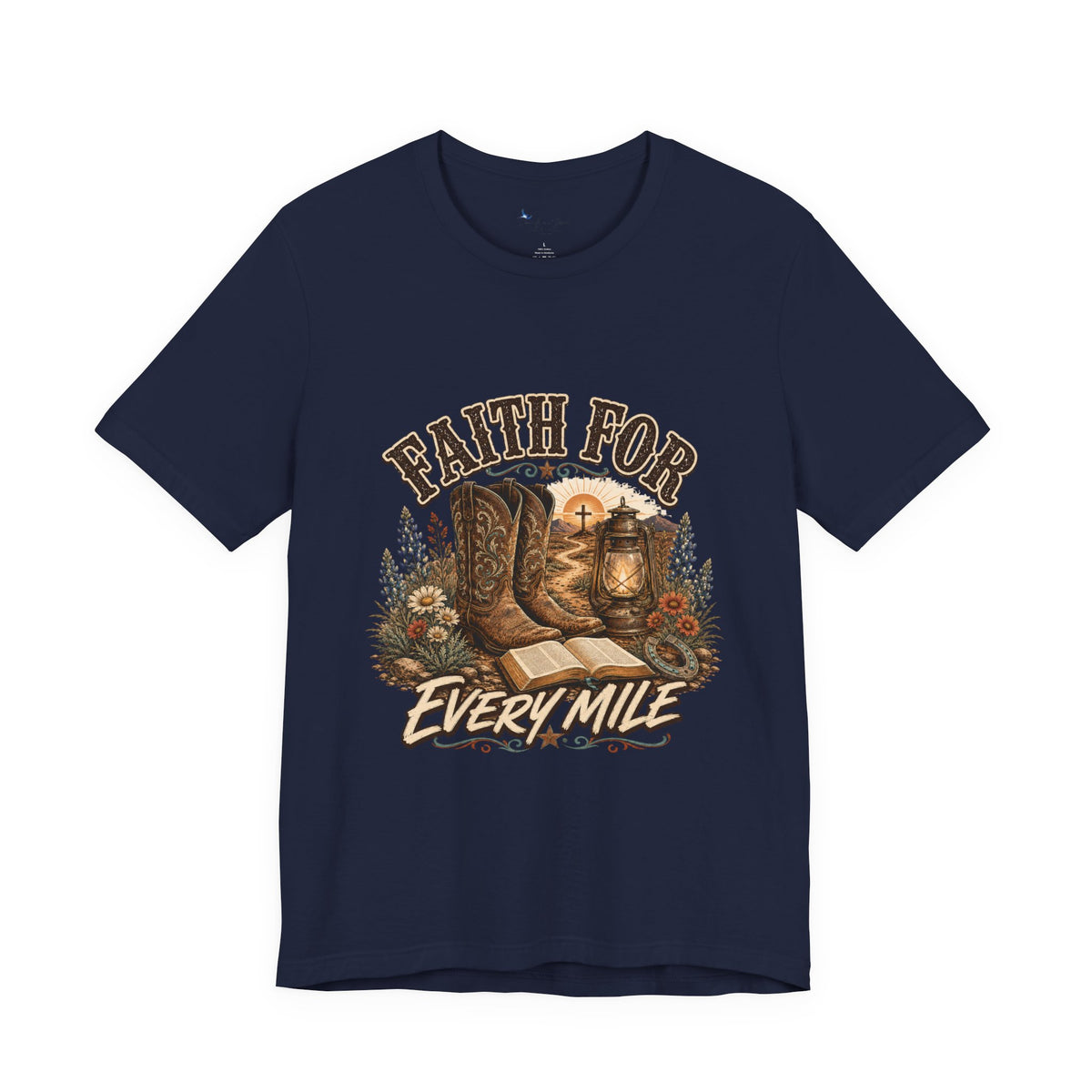 Christian Western Shirt, Faith Every Mile Tee, Cowgirl Bible Boots Lantern Graphic