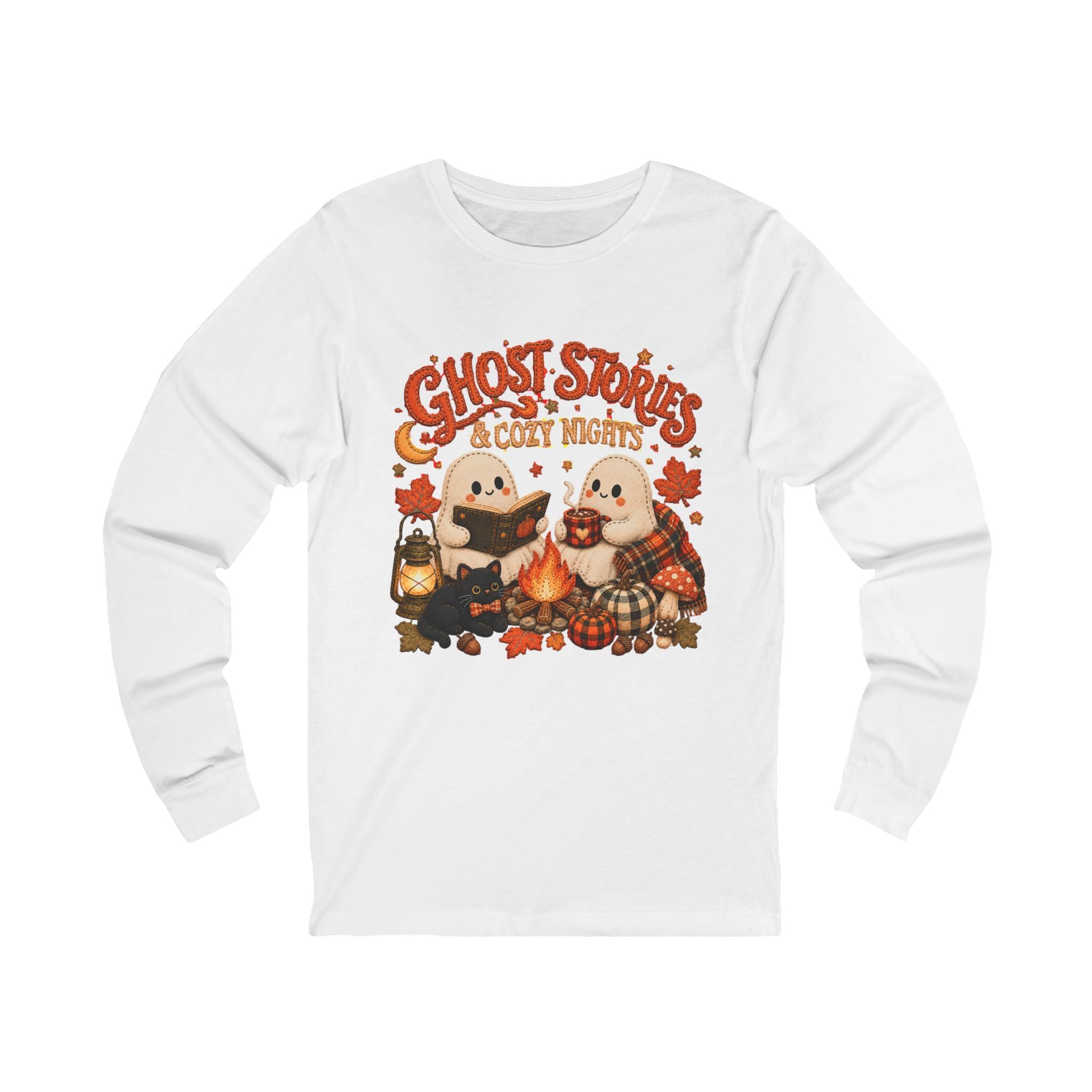 Halloween Shirt, Ghost Stories Cozy Nights Long Sleeve Shirt, Cute Spooky Fall Campfire Graphic Top