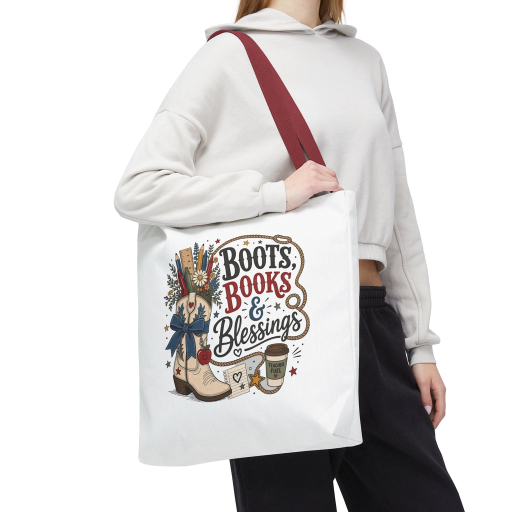 Boots Books and Blessings Western Cowgirl Teacher Canvas Tote Bag | Back to School Teacher Gift