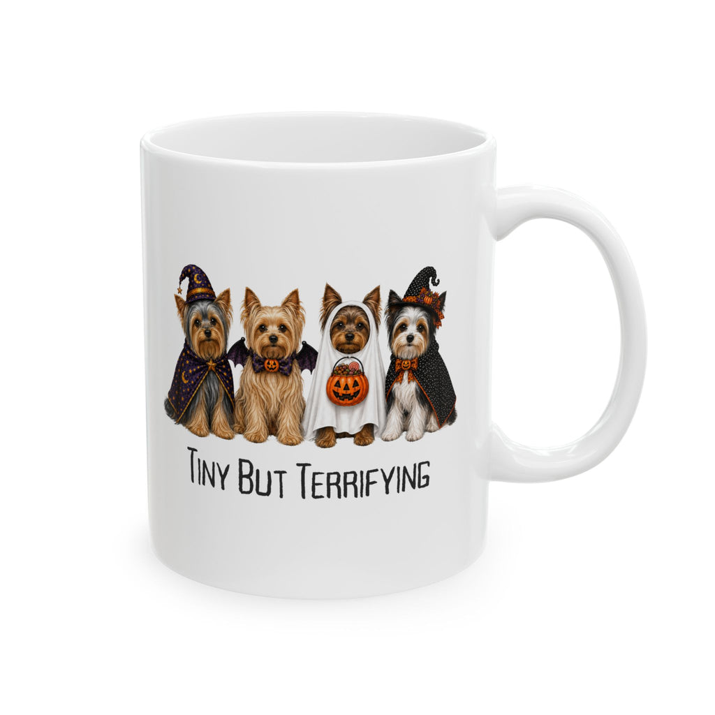 Yorkie Halloween Mug, Tiny But Terrifying Yorkshire Terrier Coffee Cup Gift