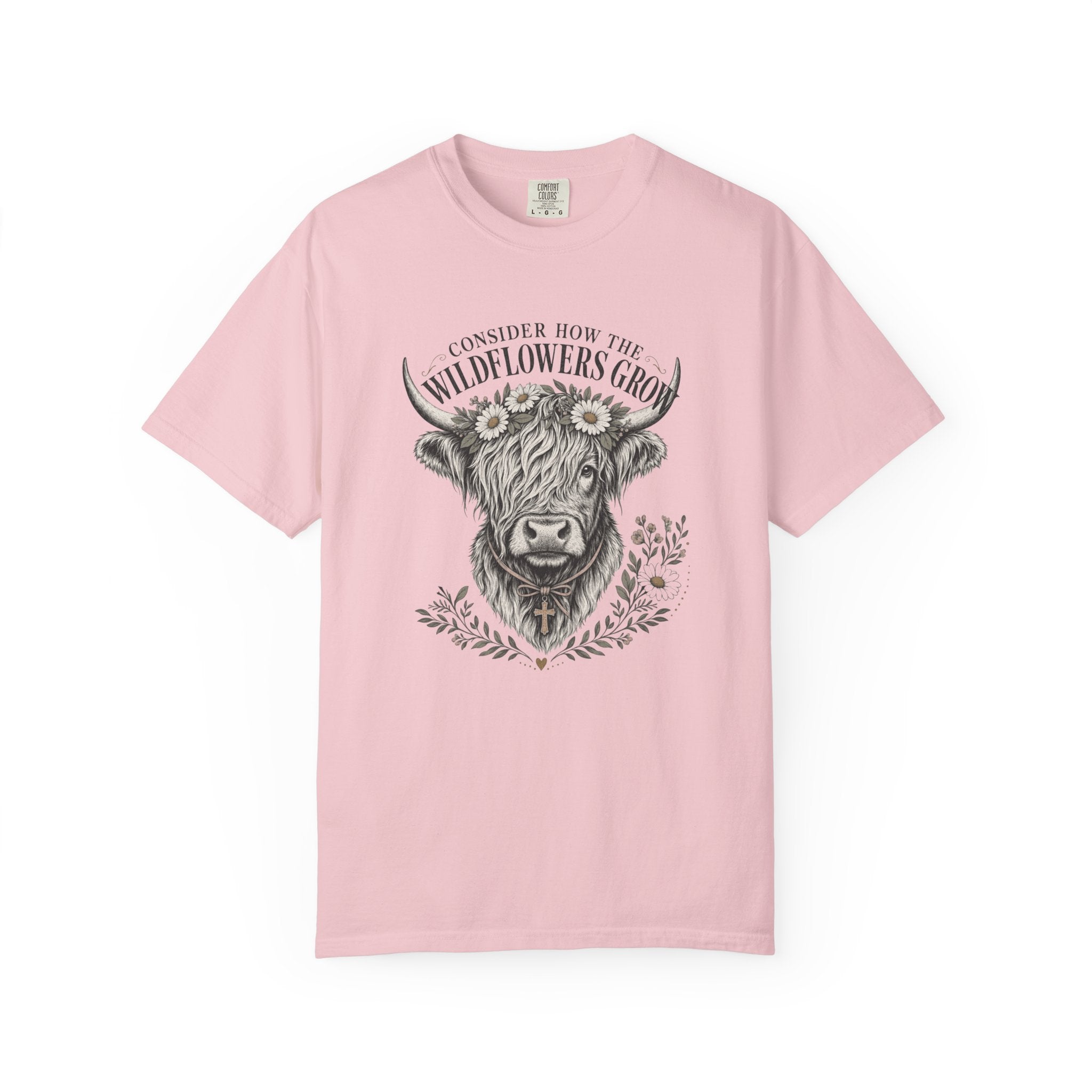 Consider How the Wildflowers Grow Highland Cow Shirt | Christian Farmhouse Graphic Tee