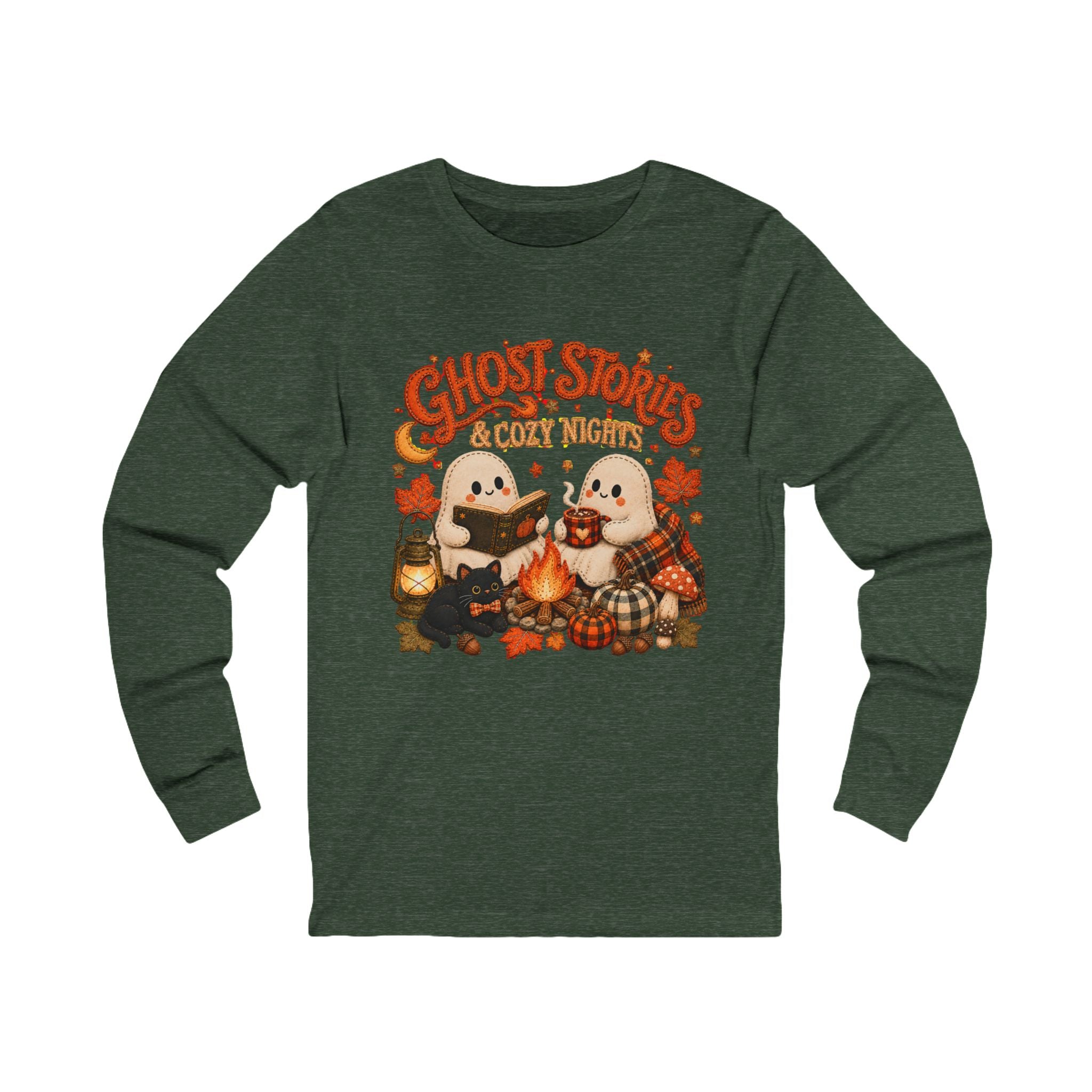 Halloween Shirt, Ghost Stories Cozy Nights Long Sleeve Shirt, Cute Spooky Fall Campfire Graphic Top