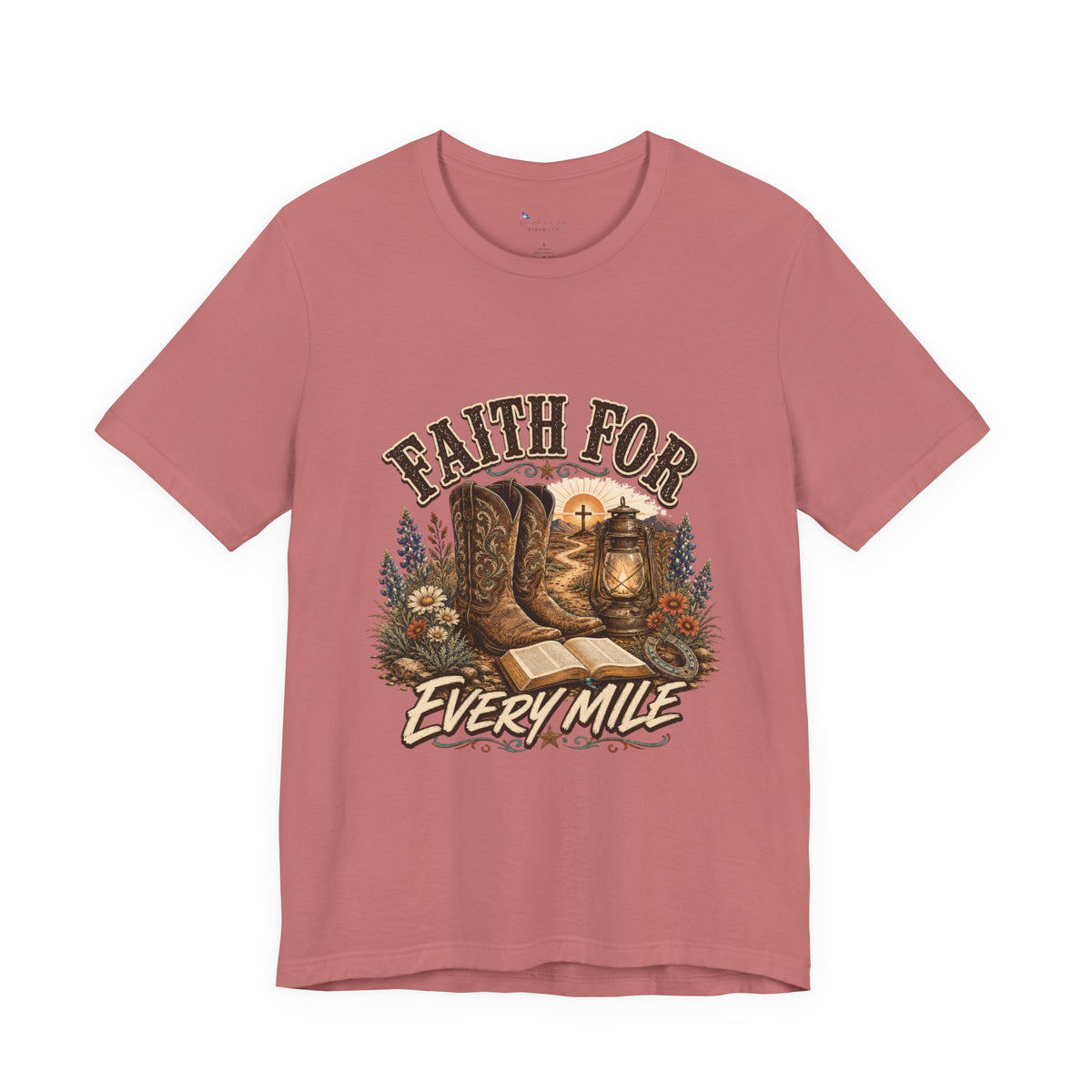 Christian Western Shirt, Faith Every Mile Tee, Cowgirl Bible Boots Lantern Graphic