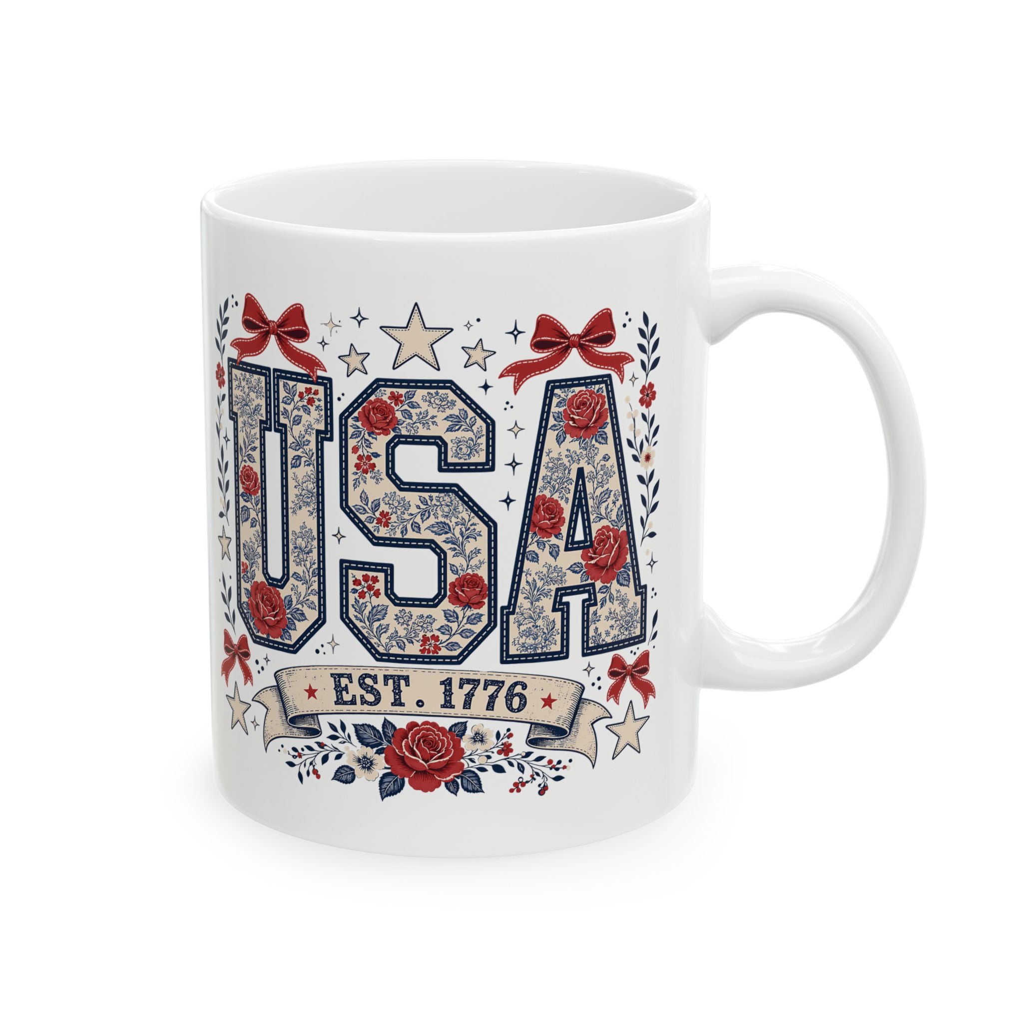 USA Floral Patriotic Ceramic Mug