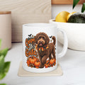 Doodle Halloween Mug, Creepin It Cute Dog Coffee Cup Fall Pet Lover Gift