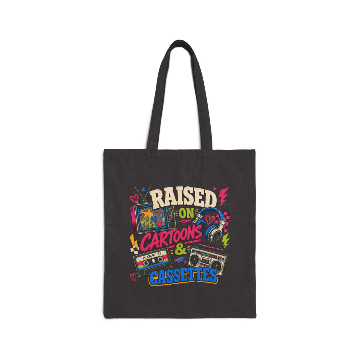 Retro Tote Bag, Raised Cartoons Cassettes, 80s 90s Nostalgia Gift