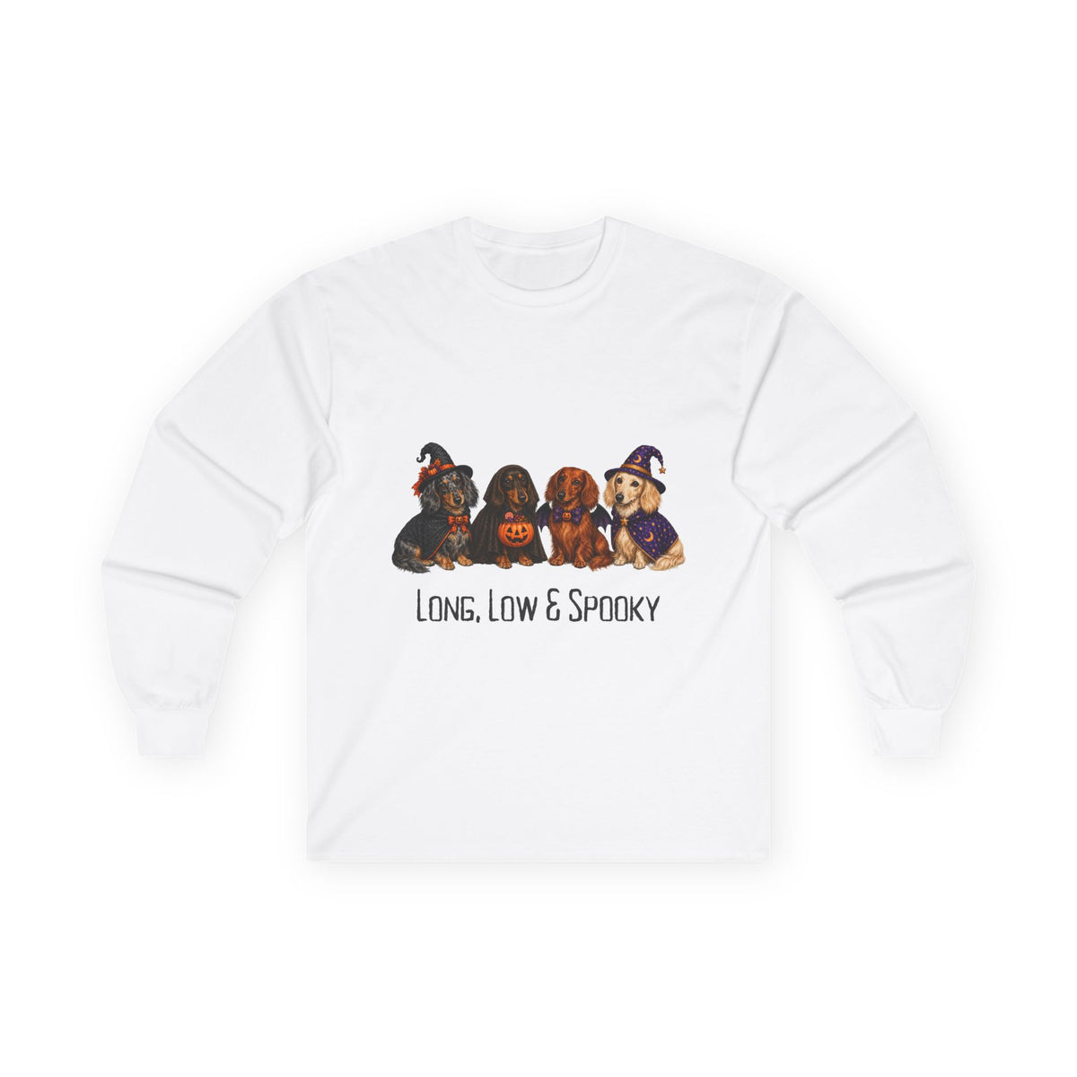 Dachshund Halloween Long Sleeve Shirt, Long Low Spooky Wiener Dog Fall Gift