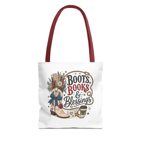 Boots Books and Blessings Western Cowgirl Teacher Canvas Tote Bag | Back to School Teacher Gift