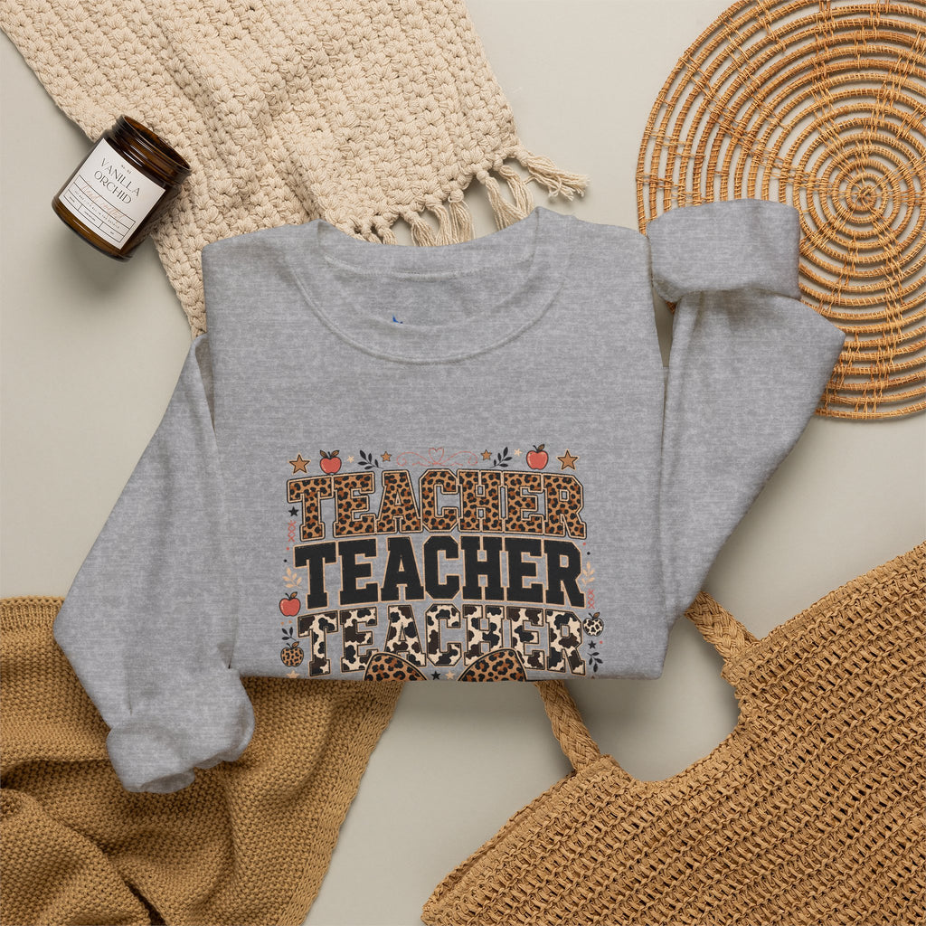 Leopard Bow Crewneck Teacher Teacher Teacher Sweatshirt, Cute Back To School Pullover, Trendy Educator Gift