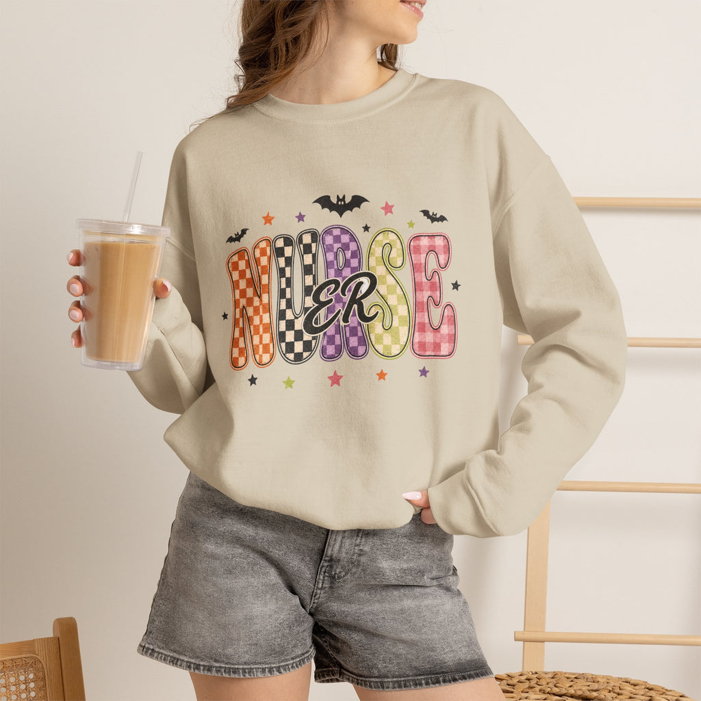 ER Nurse Halloween Sweatshirt, Retro Spooky Emergency Department Nurse Crewneck