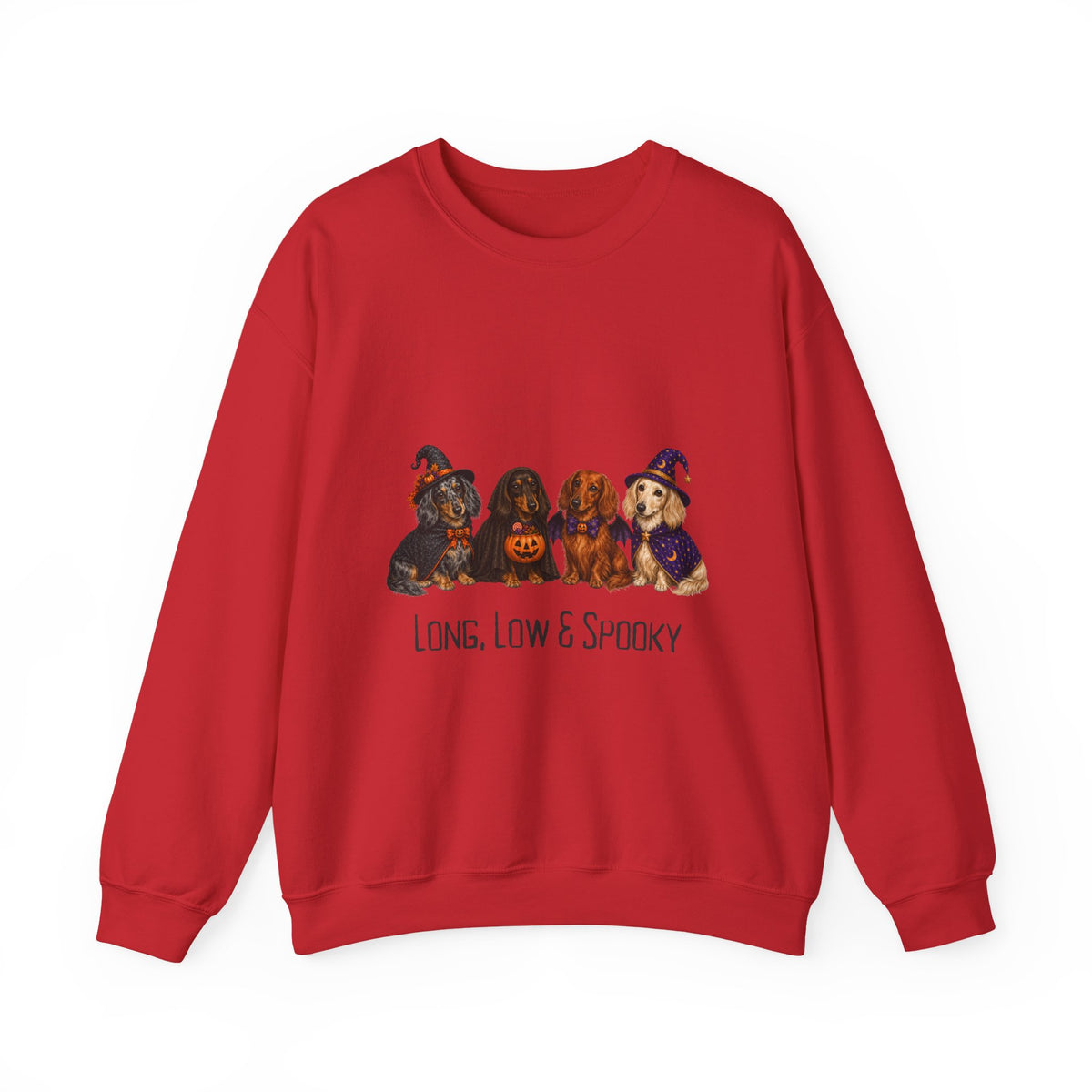 Dachshund Halloween Sweatshirt, Long Low Spooky Wiener Dog Fall Pullover Gift