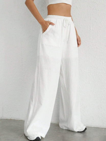 Drawstring Wide Leg Canvas Pants - Danielle and Jason Baker LLC - Danielle Baker's Boutique