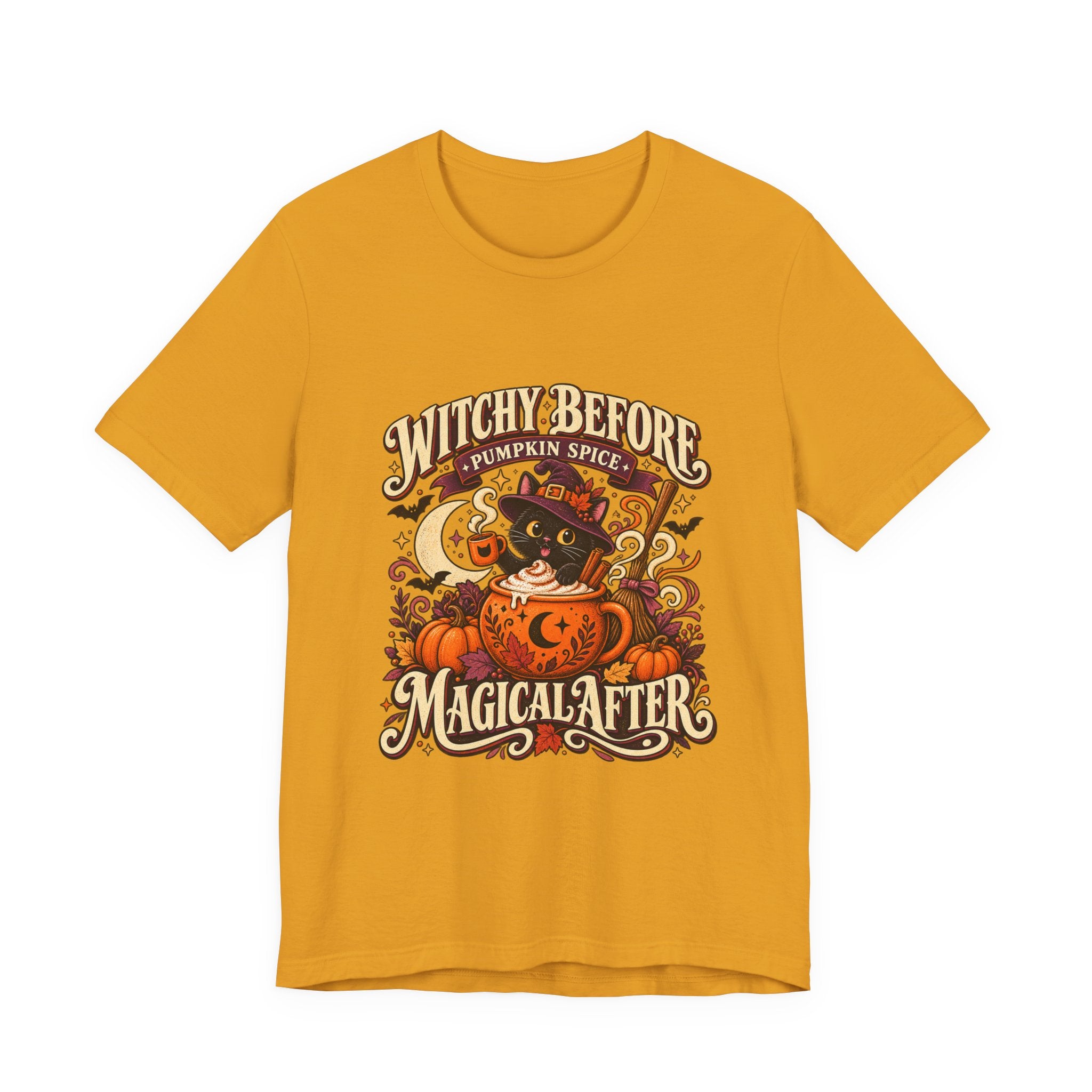 Halloween T-Shirt, Witchy Pumpkin Spice Cat Tee, Magical Fall Graphic