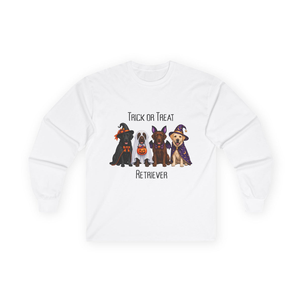 Retriever Halloween Shirt, Trick Treat Labrador Long Sleeve, Dog Lover Vet Rescue Graphic