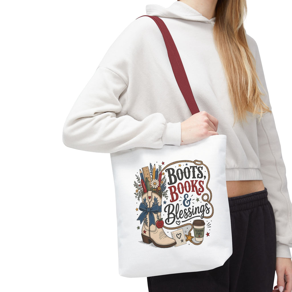 Boots Books and Blessings Western Cowgirl Teacher Canvas Tote Bag | Back to School Teacher Gift