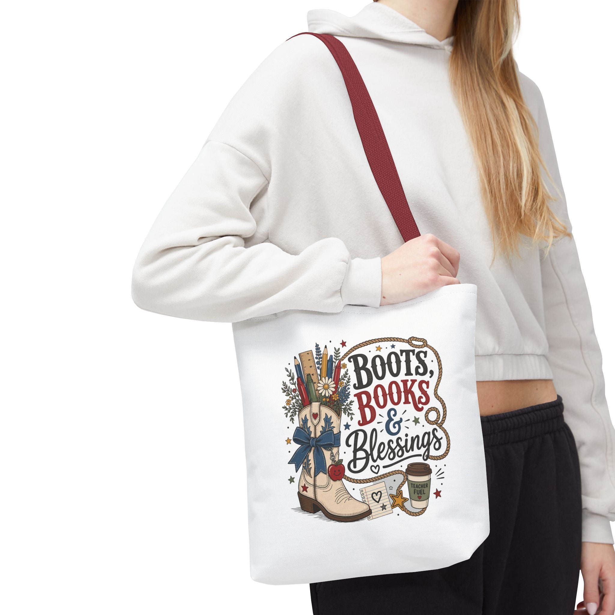 Boots Books and Blessings Western Cowgirl Teacher Canvas Tote Bag | Back to School Teacher Gift
