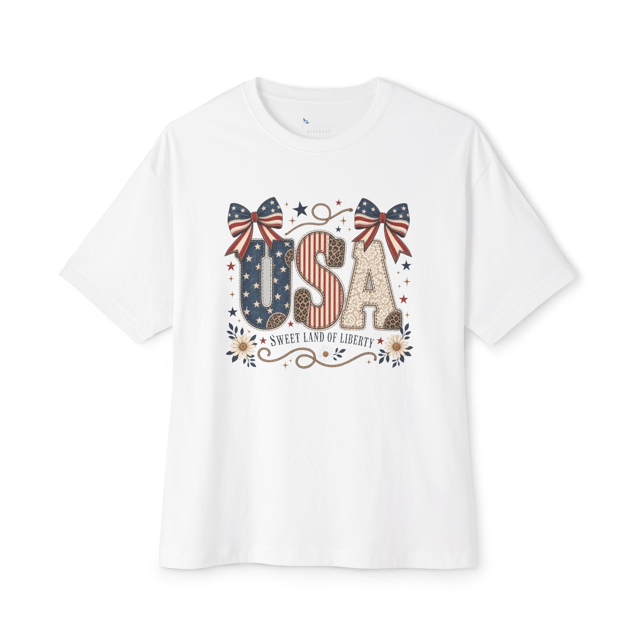 USA Sweet Land of Liberty Patriotic Shirt | Western Americana Oversized Boxy Graphic Tee